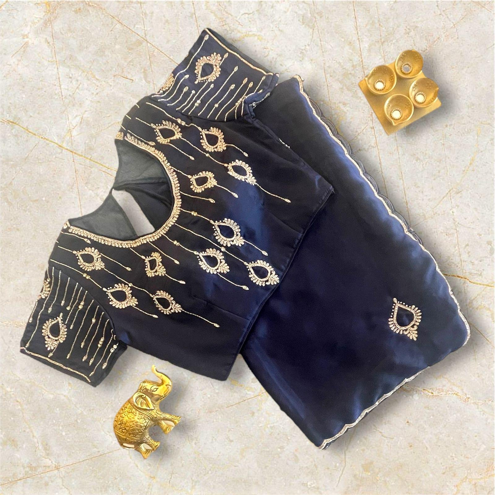 BLUE PARTY WEAR SAREEWITH READYMADE BLOUSE