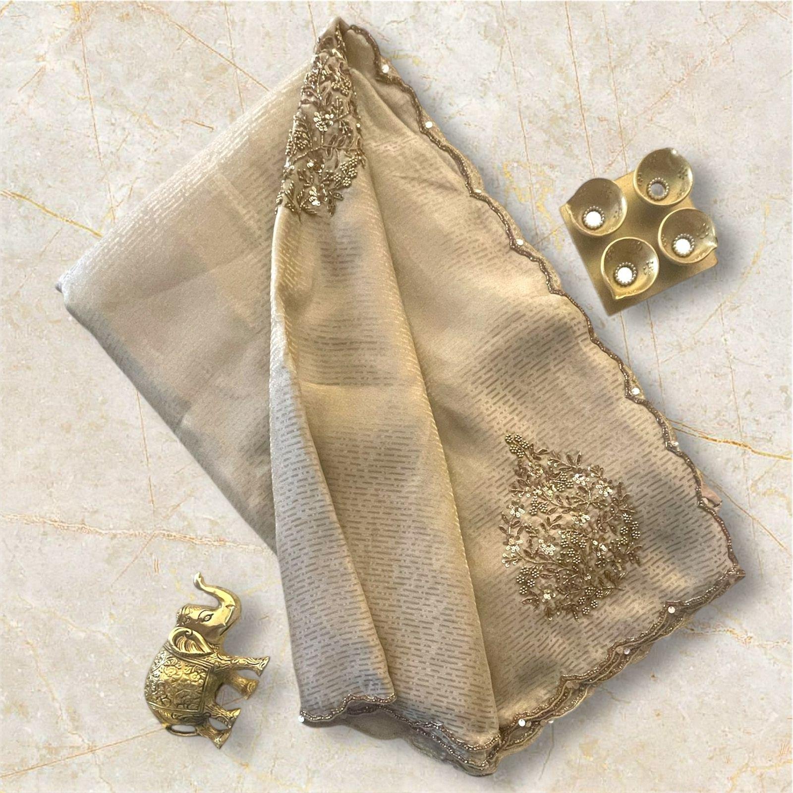 CREAM ZARDOSI WORK TISSUE SAREE