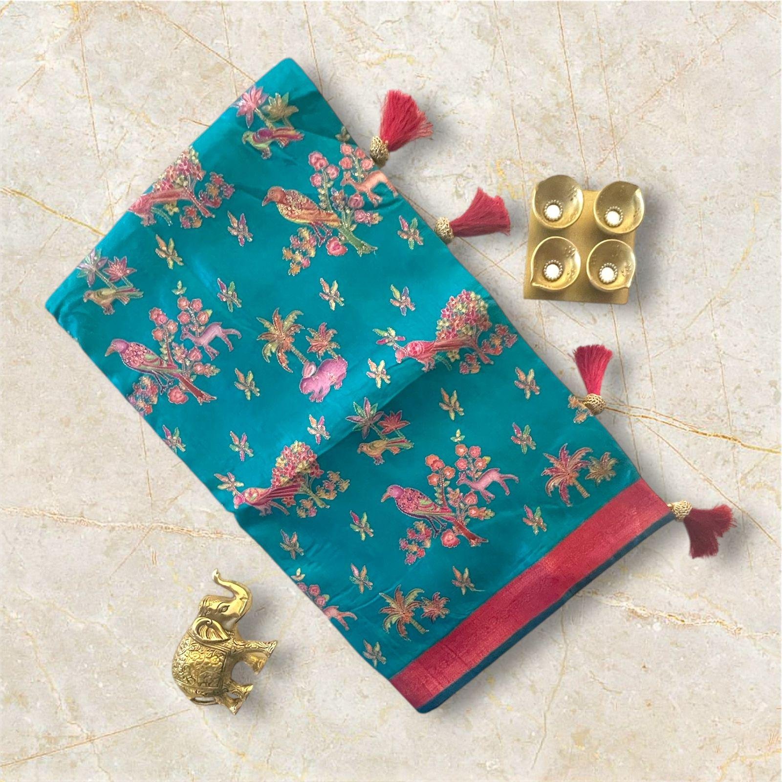 PARSI WORK PARTY WEAR SILK SAREE