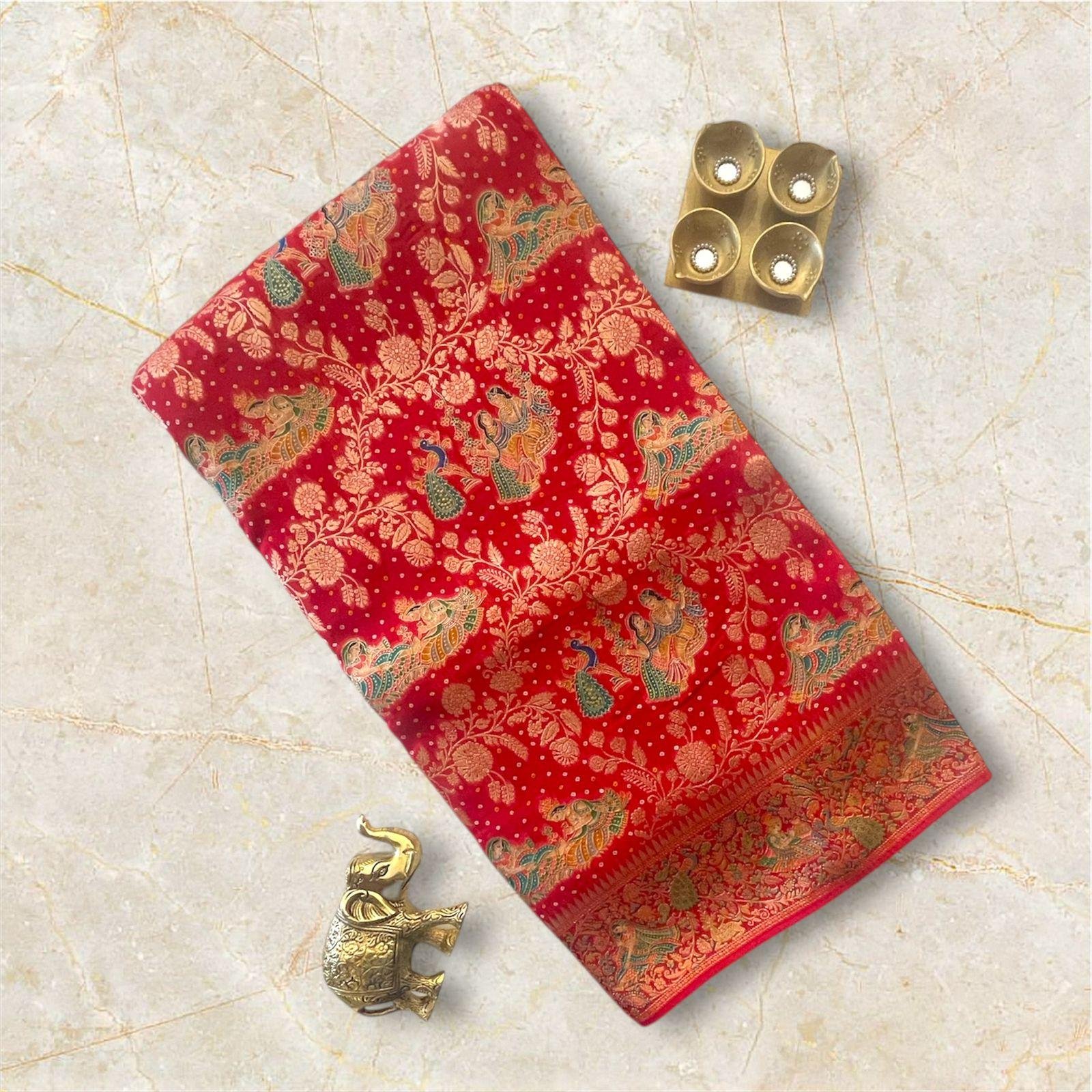 RED GEORGETT EMDERODERY WORK SAREE