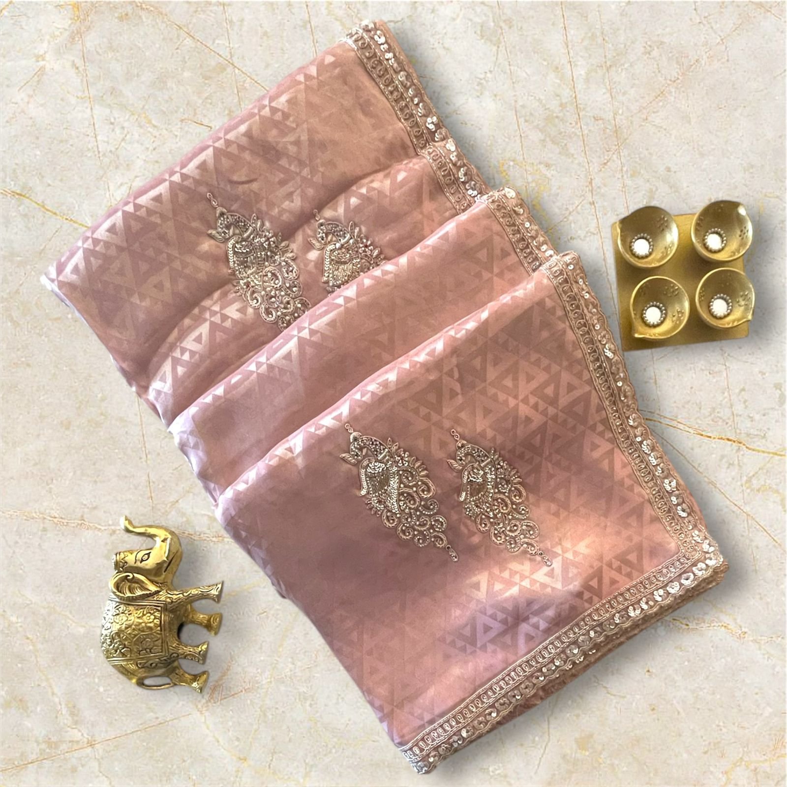 BABY PINK BANARAS SAREE WITH Zardozi Work