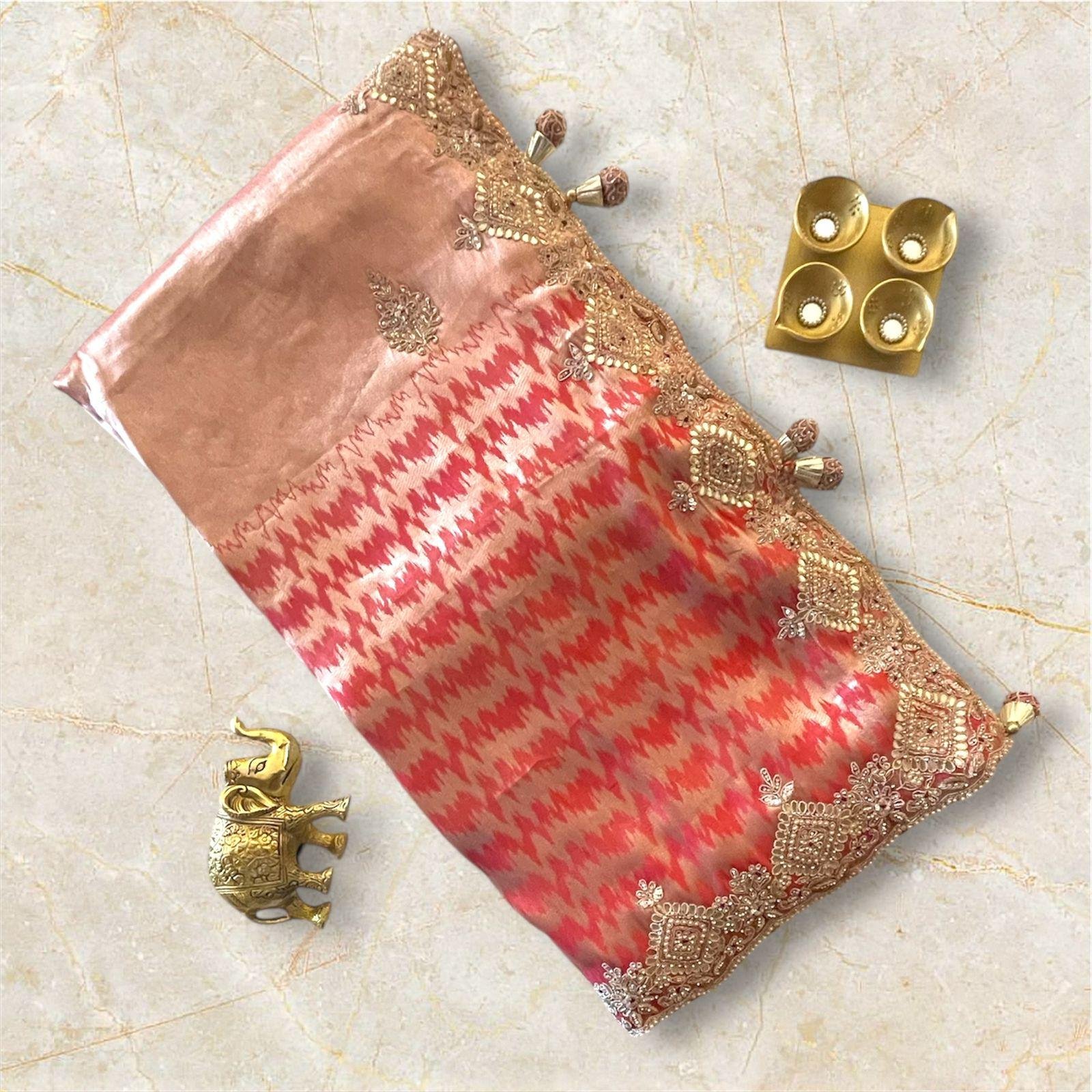 pink party wear banarsa zari work saree