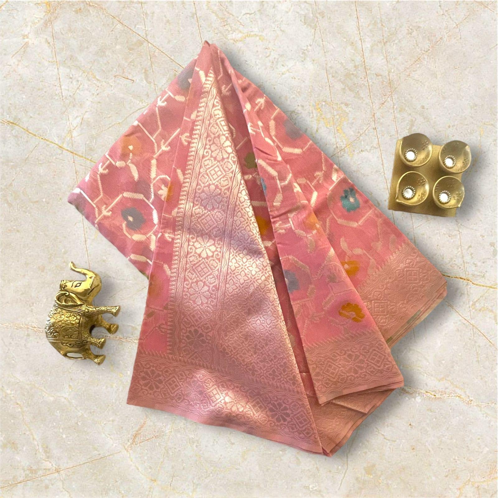 PINK CHANDARI SILK BANARAS WEAVING SAREE