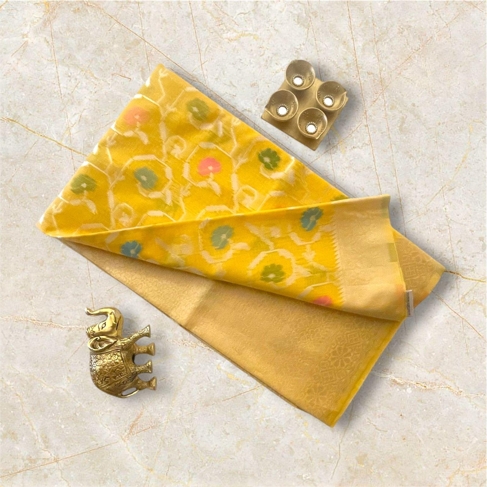 YELLOW CHANDARI SILK BANARAS WEAVING SAREE