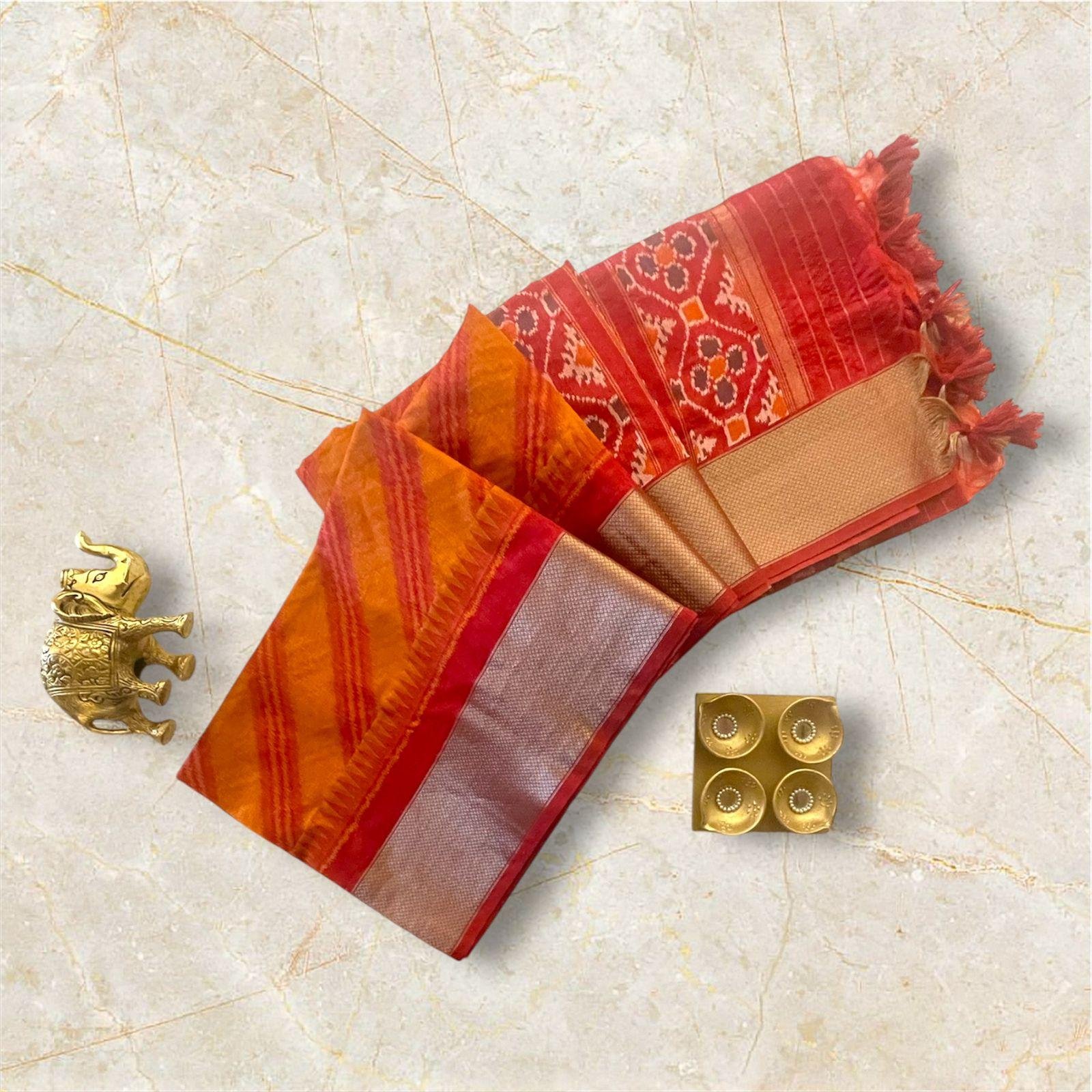 ORANGE HANDLOOM SILK SAREE