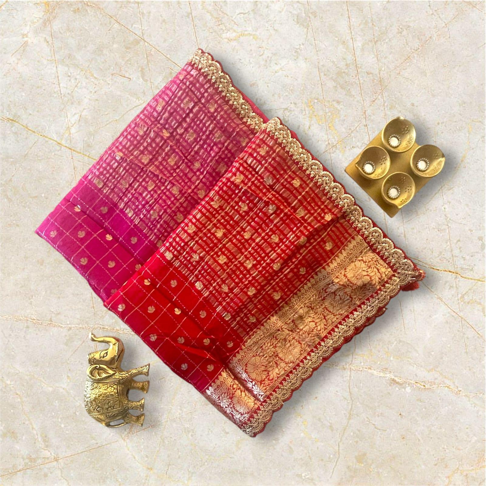 pink & red double shaded  GEORGETTE saree