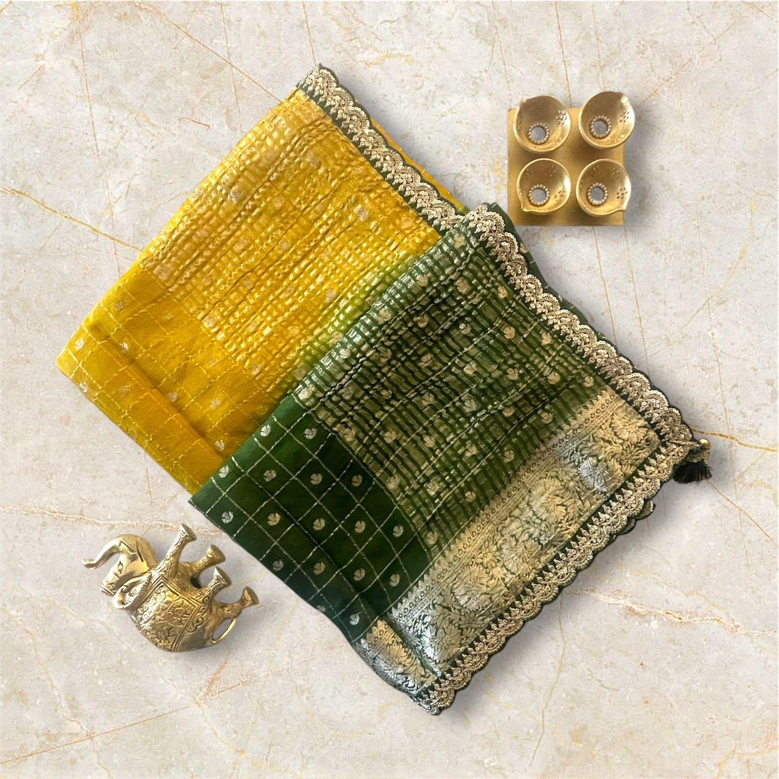 yellow & green double shaded GEORGETTE saree