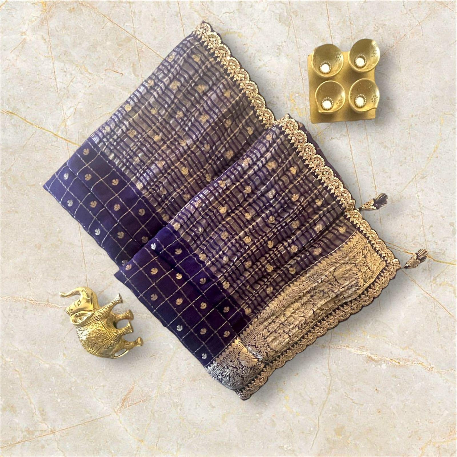purpel GEORGETTE  banaras saree