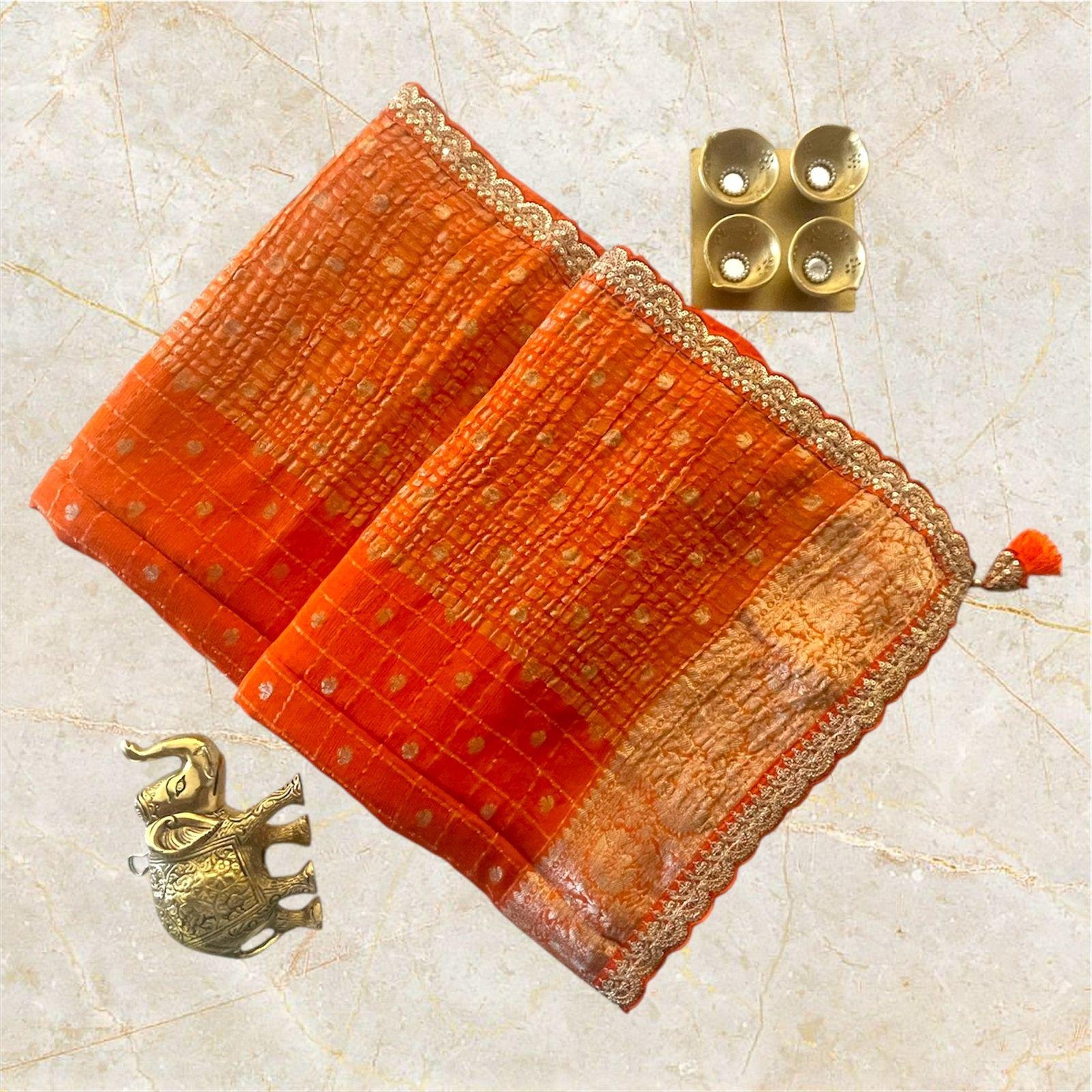 ORANGE GEORGETTE BANARAS SAREE