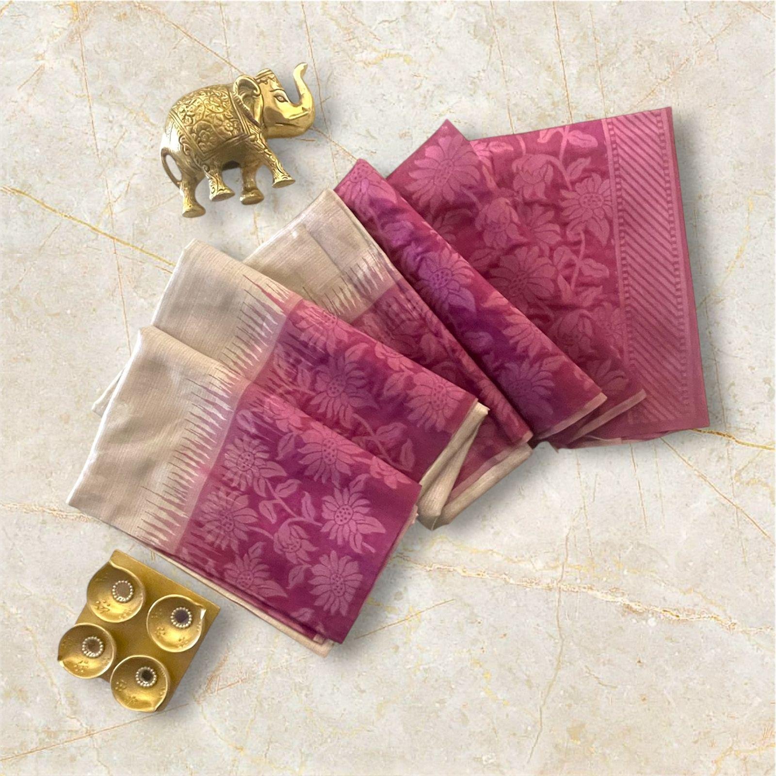 DOLA SILK CREAM WITH WINE BORDER SAREE