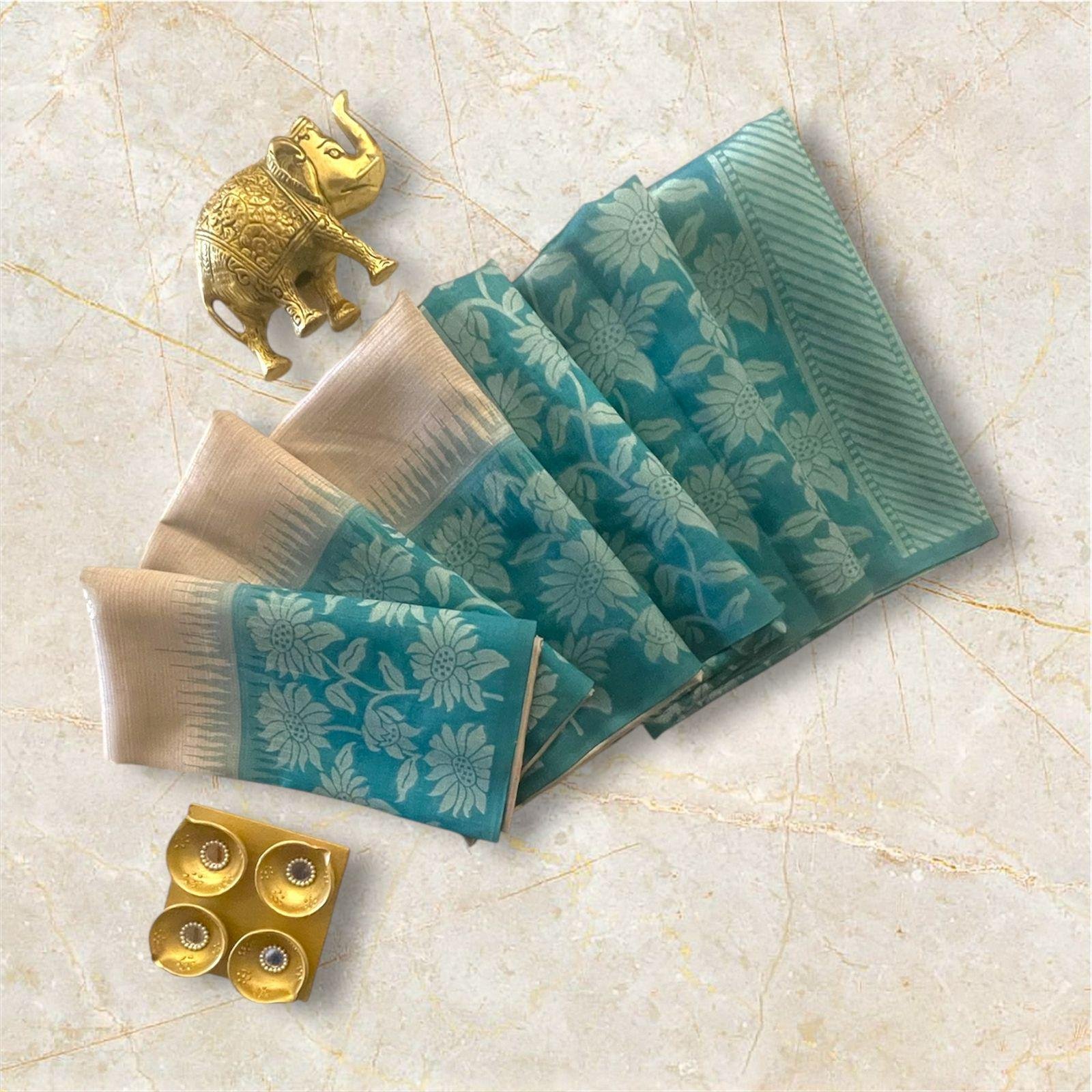 DOLA SILK CREAM WITH BLUE BORDER SAREE