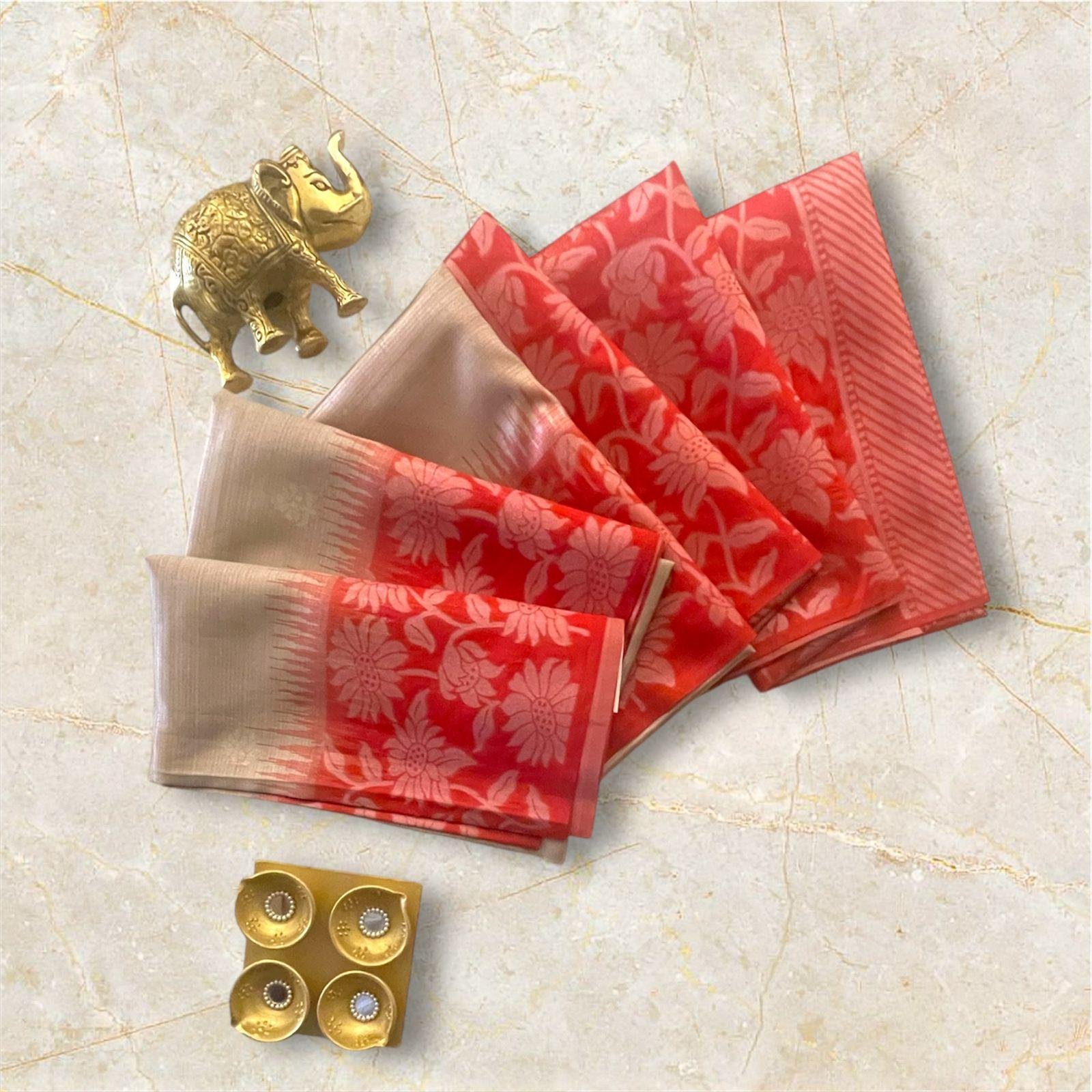 DOLA SILK CREAM WITH ORANGE BORDER SAREE