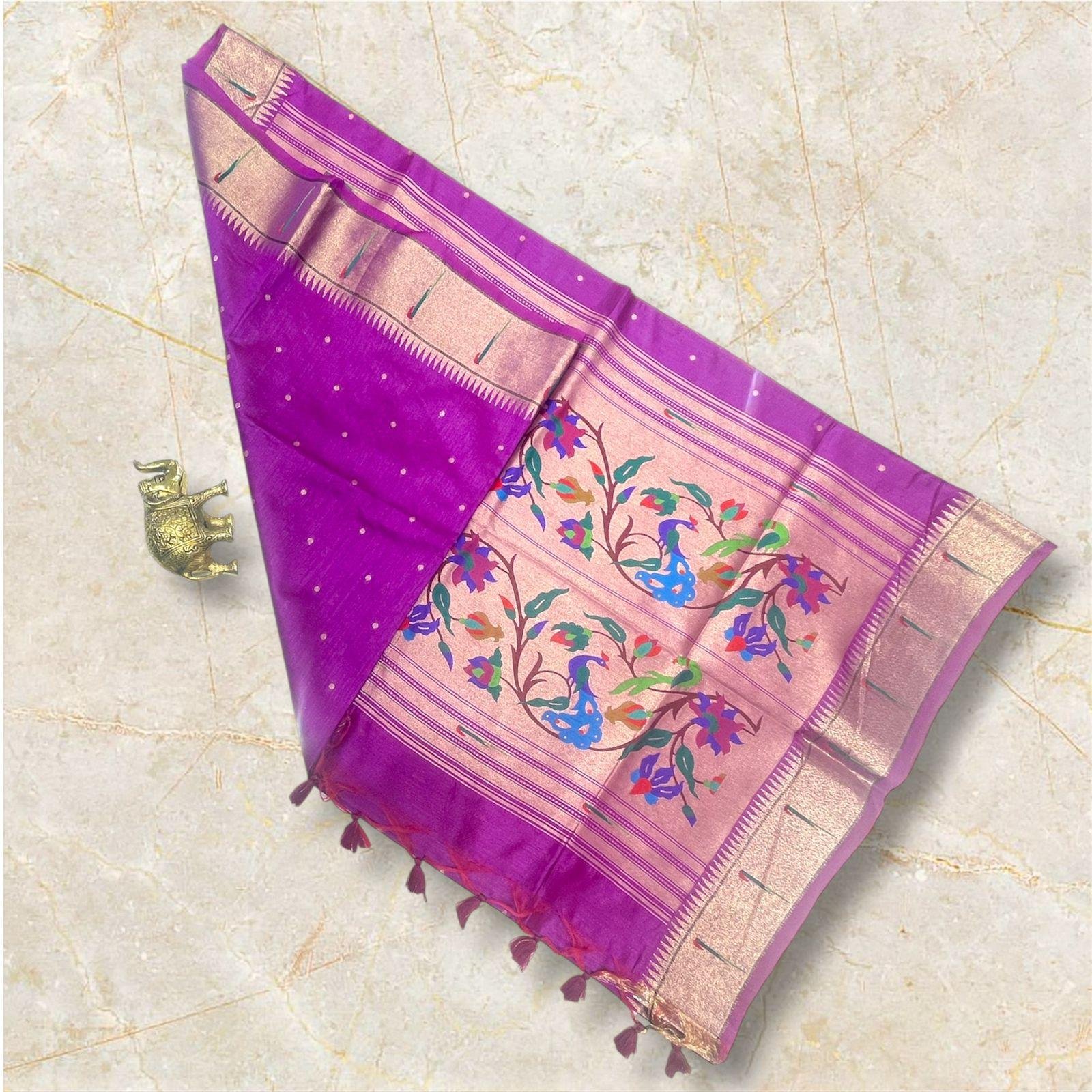 paithani mulberry silk turquoise purpel saree