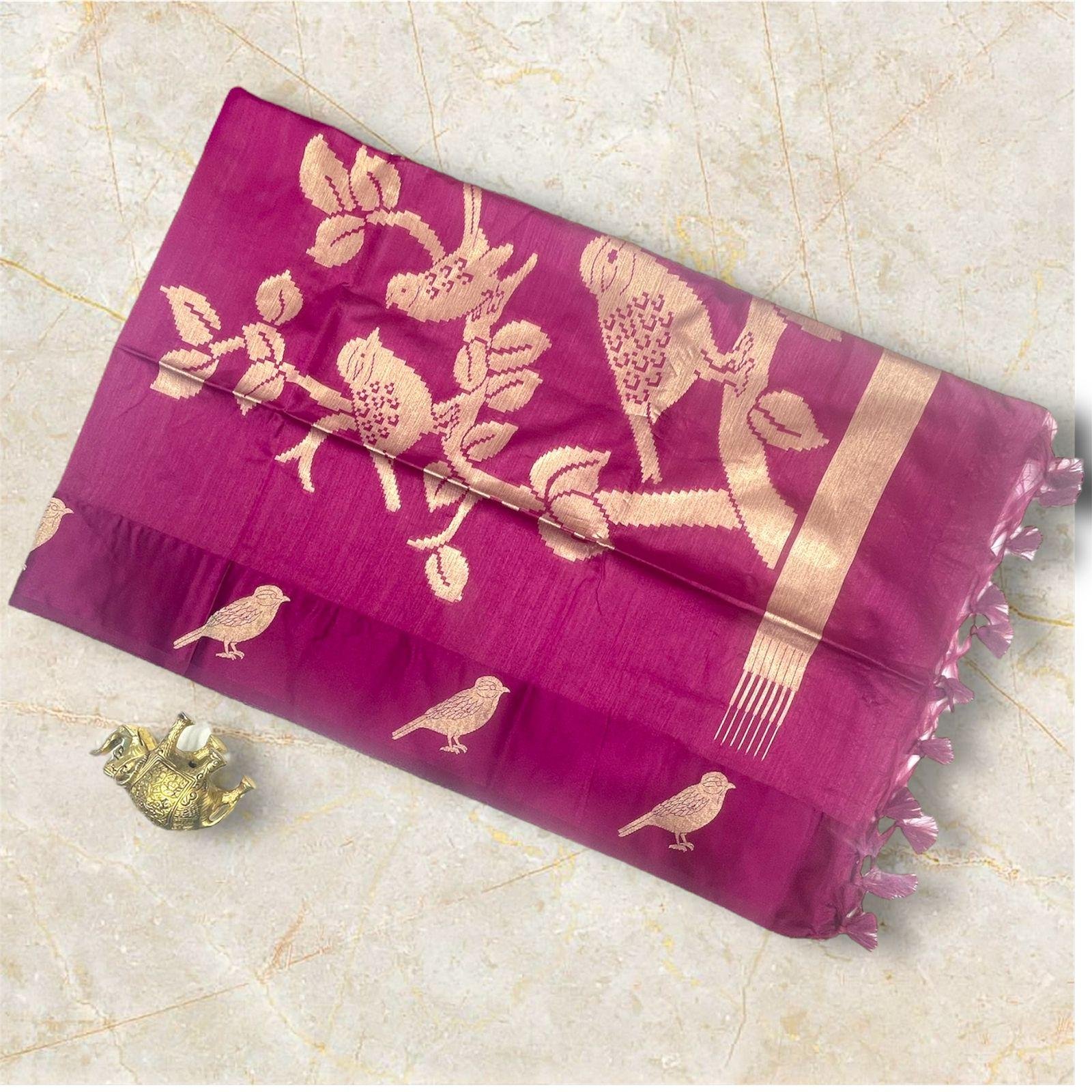 Purple Bird Motif  kanchipuram silk Saree