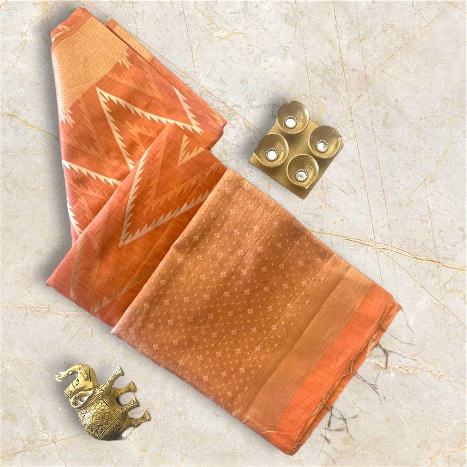 Peach-Orange Toned chandari silk saree