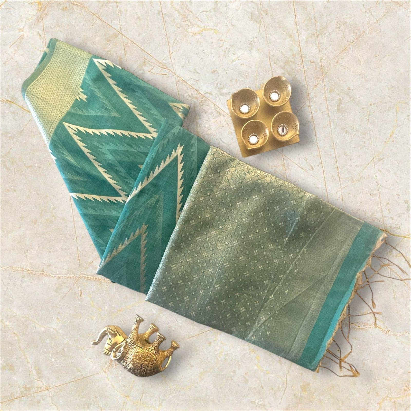 Teal Green chandari silk saree