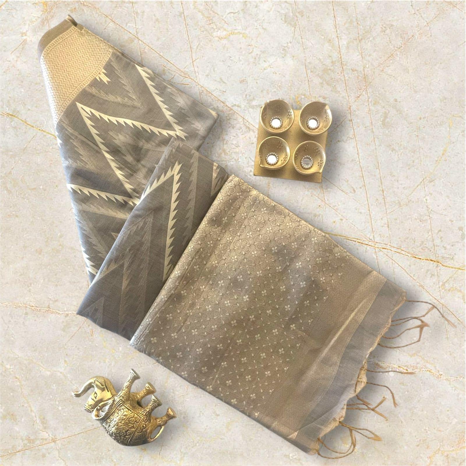 Beige Grey chandari silk saree