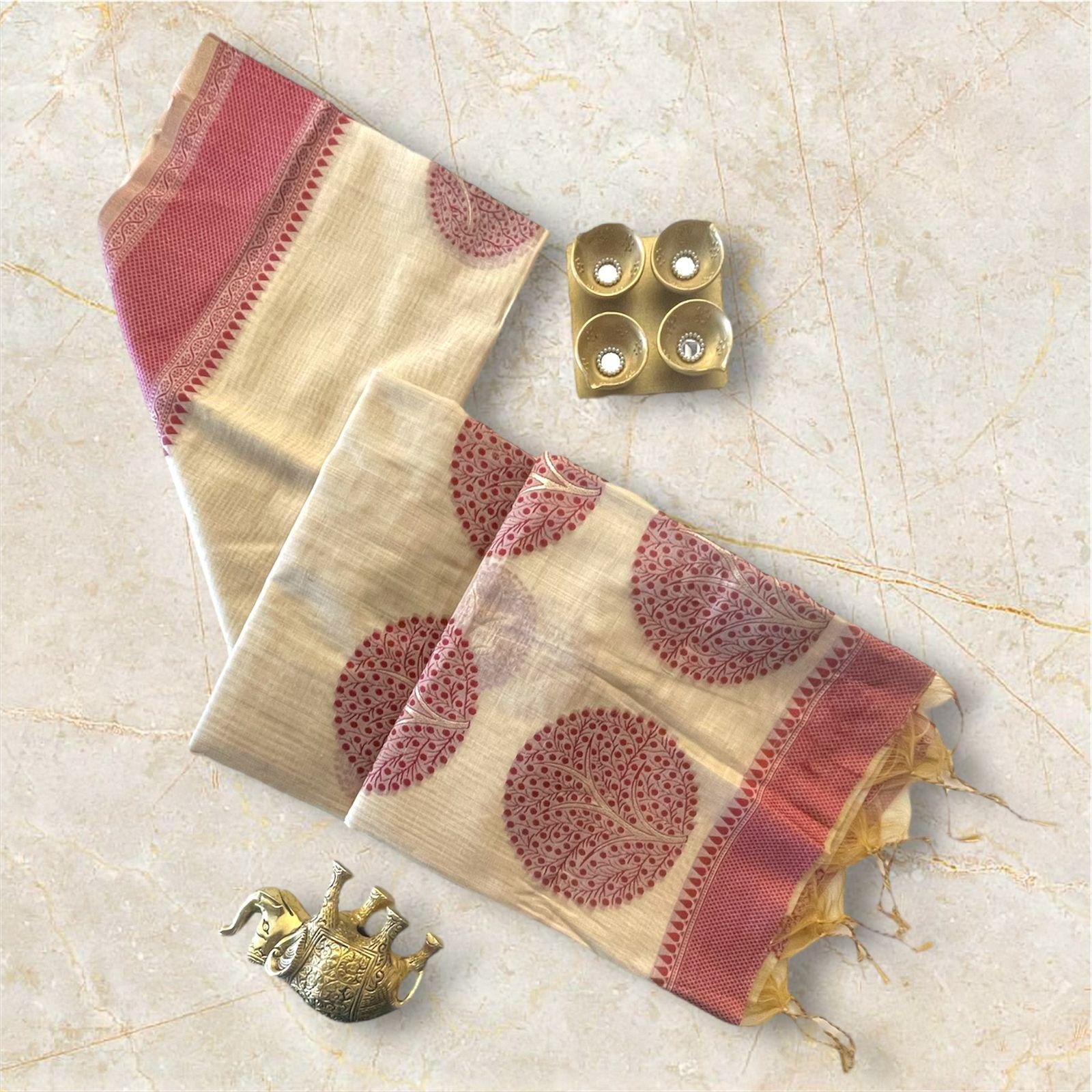 Deep pink with batik veaving chandari silk saree