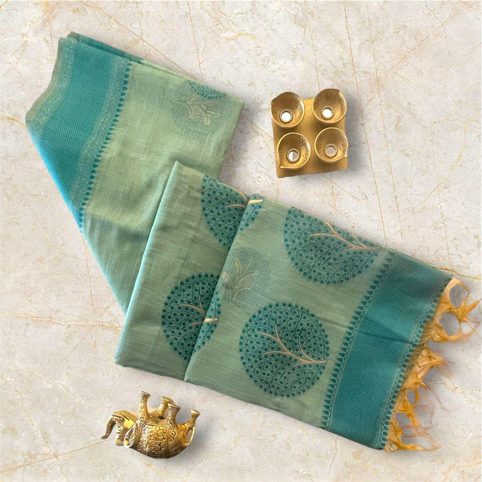 TEAL BLUE with batik veaving chandari silk saree