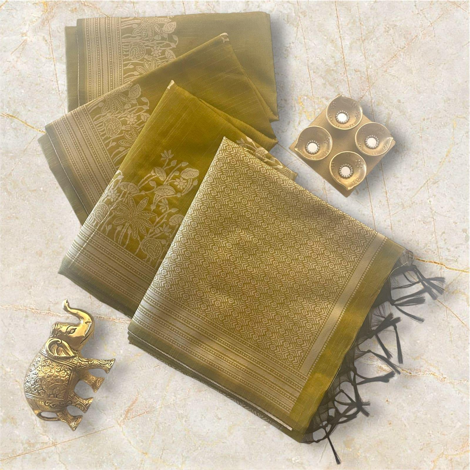 Olive Green Jacquard Silk Saree