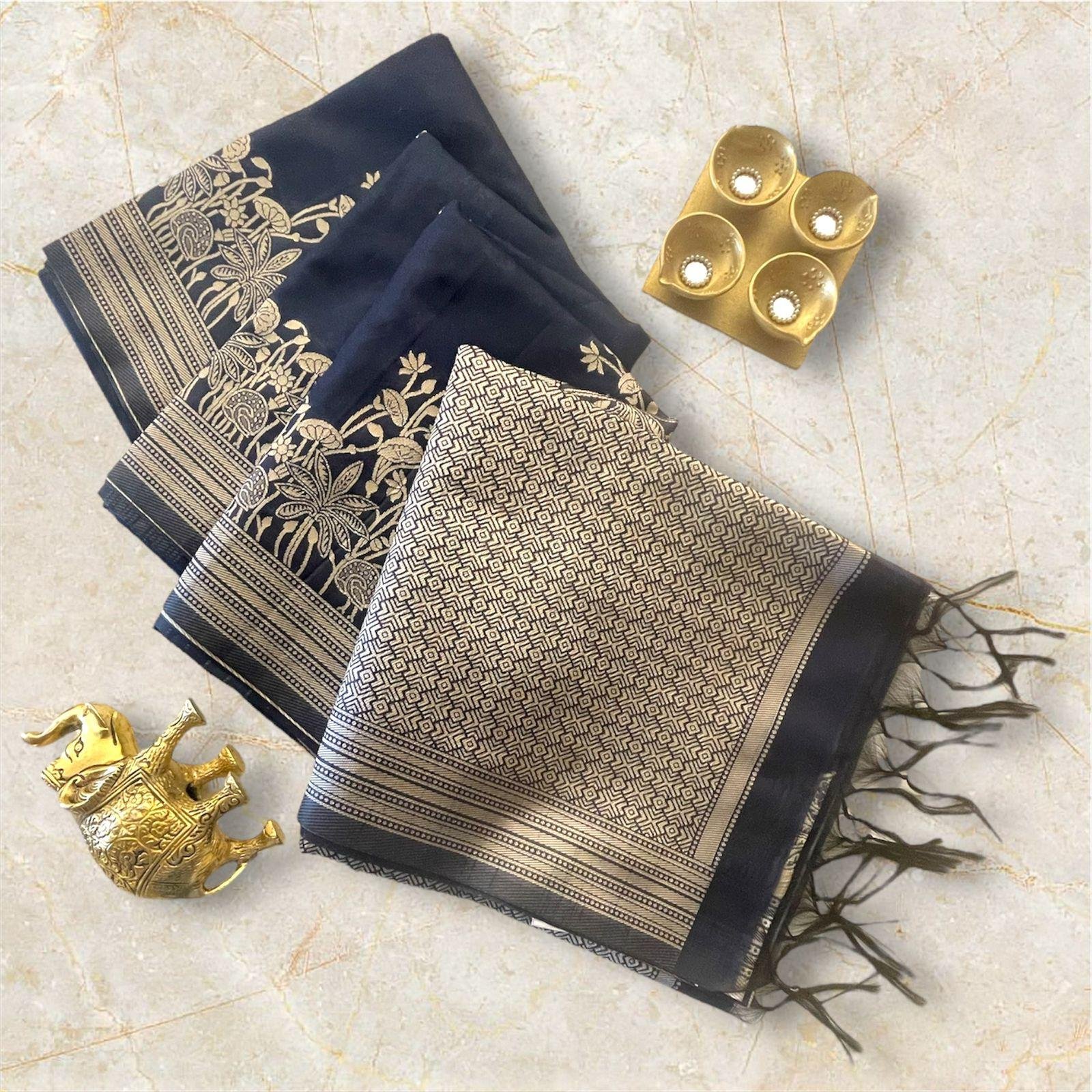Navy Blue Jacquard Silk Saree