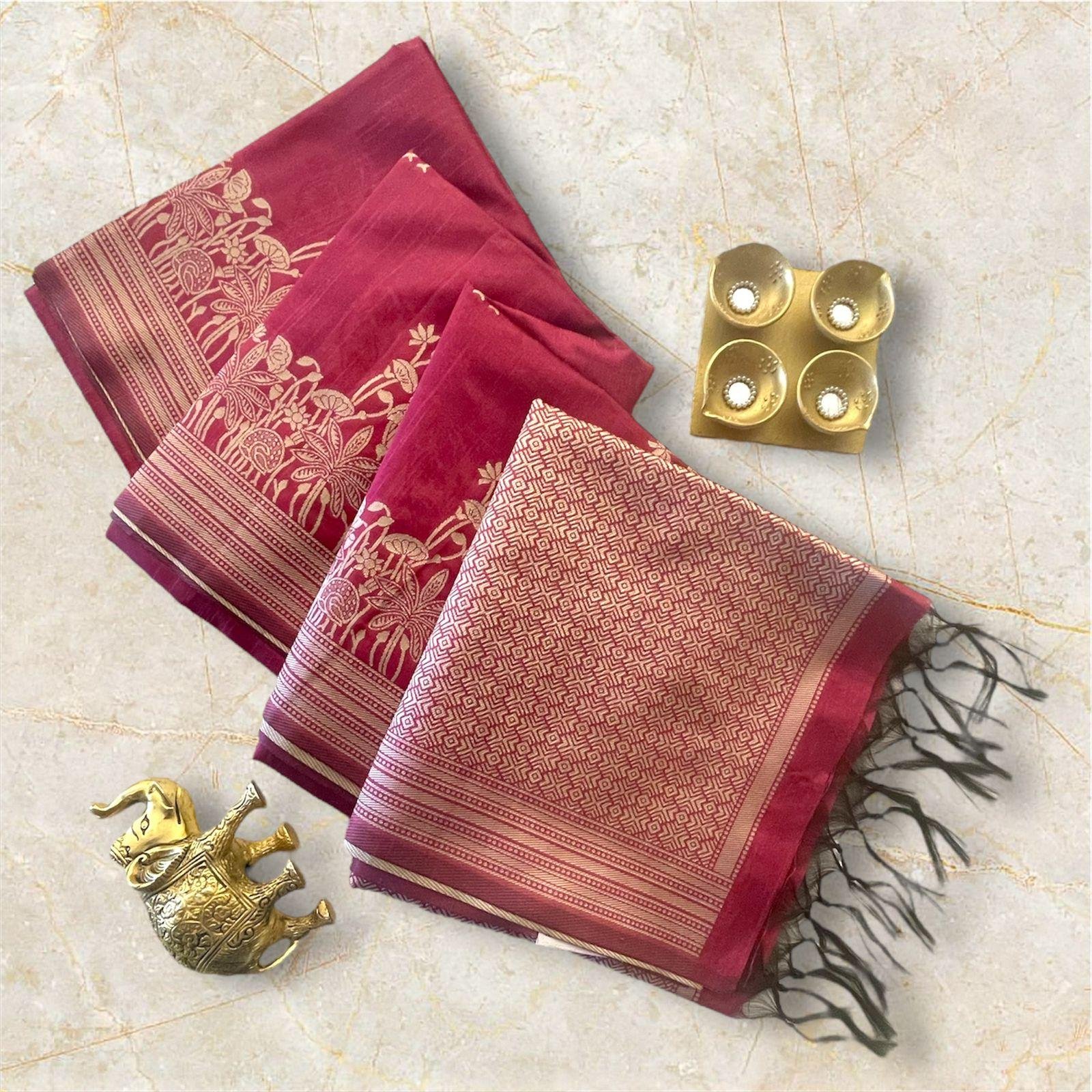 Deep Wine Jacquard Silk Saree