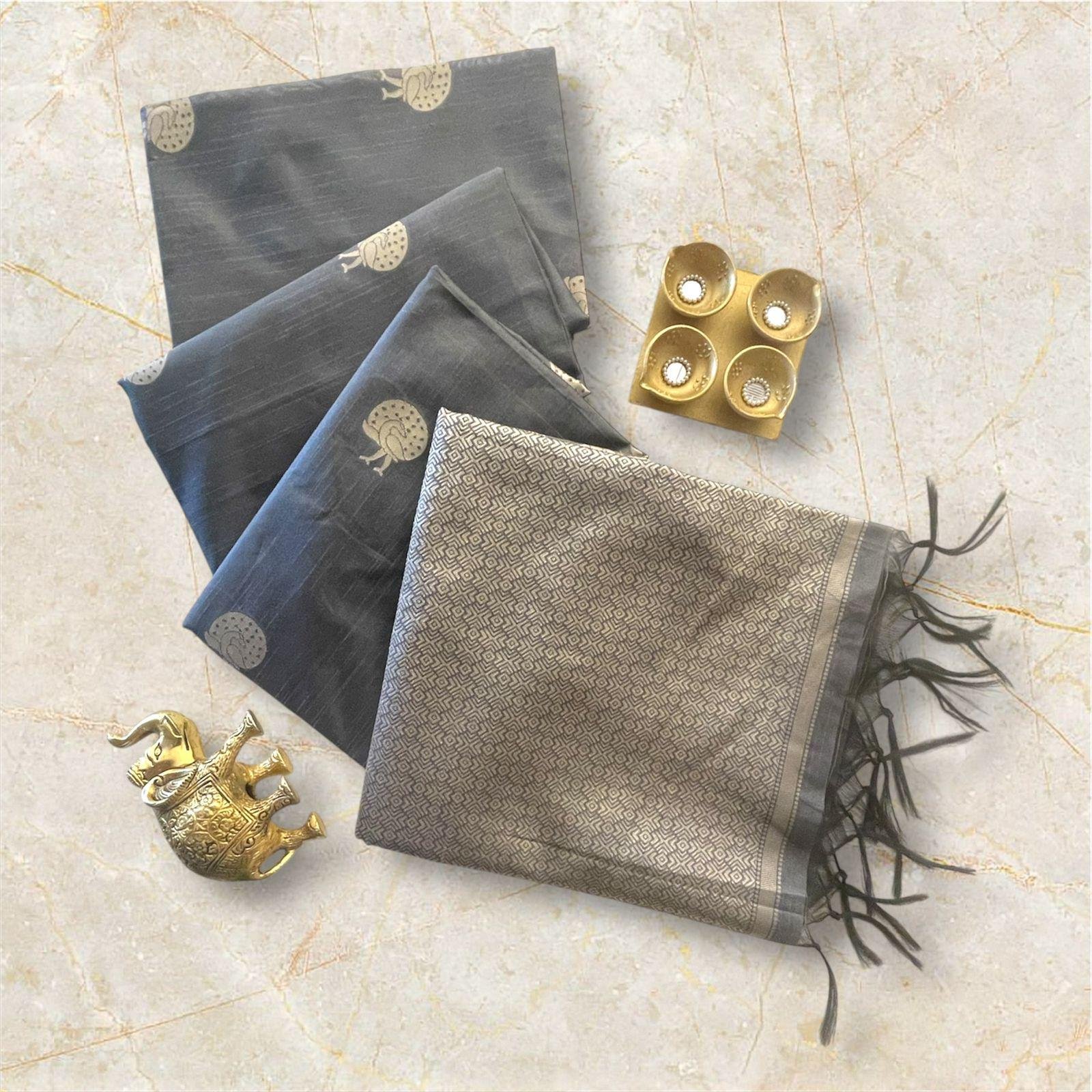 Steel Grey Jacquard Silk Saree