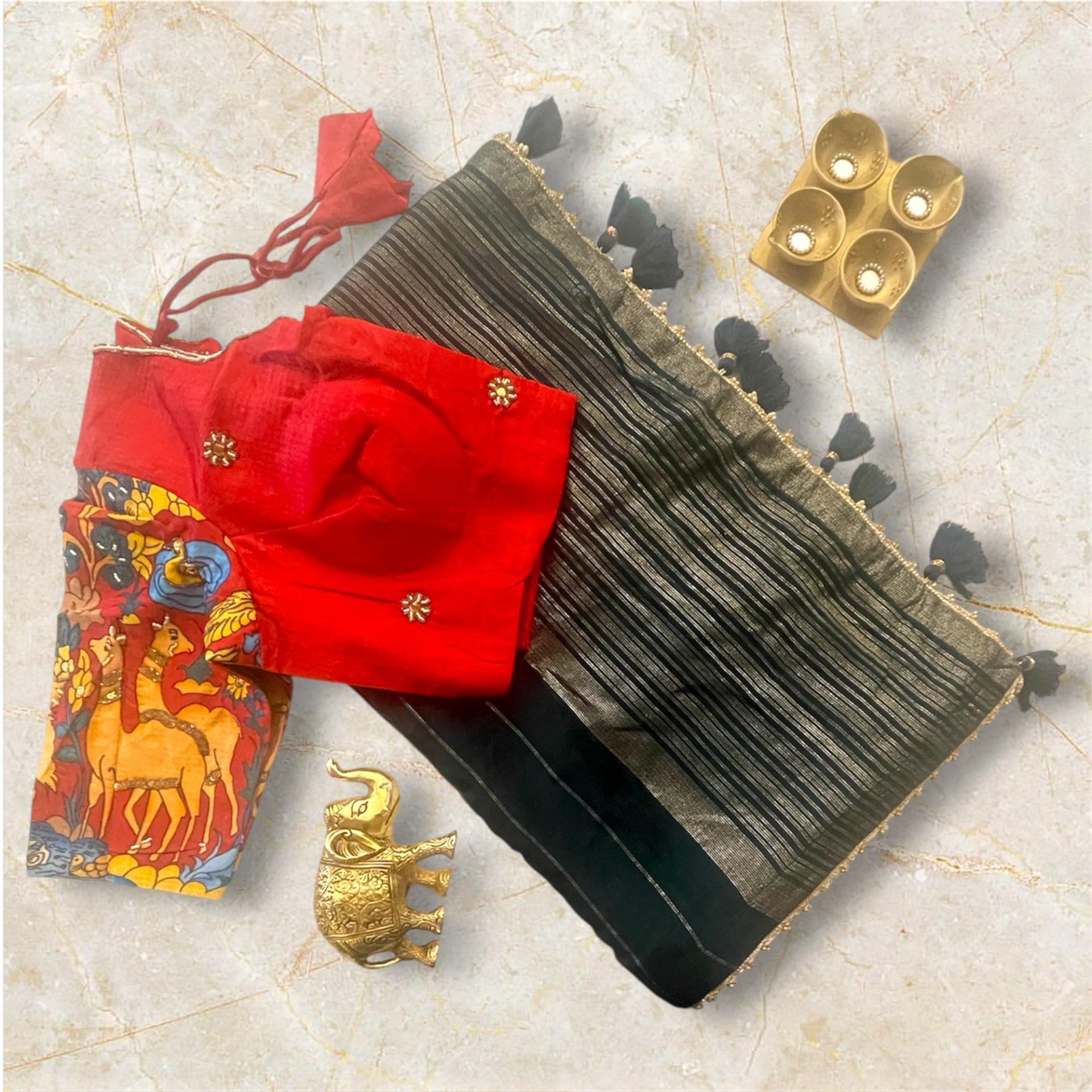 cotton-linen blend SAREE WITH Kalamkari BLOUSE