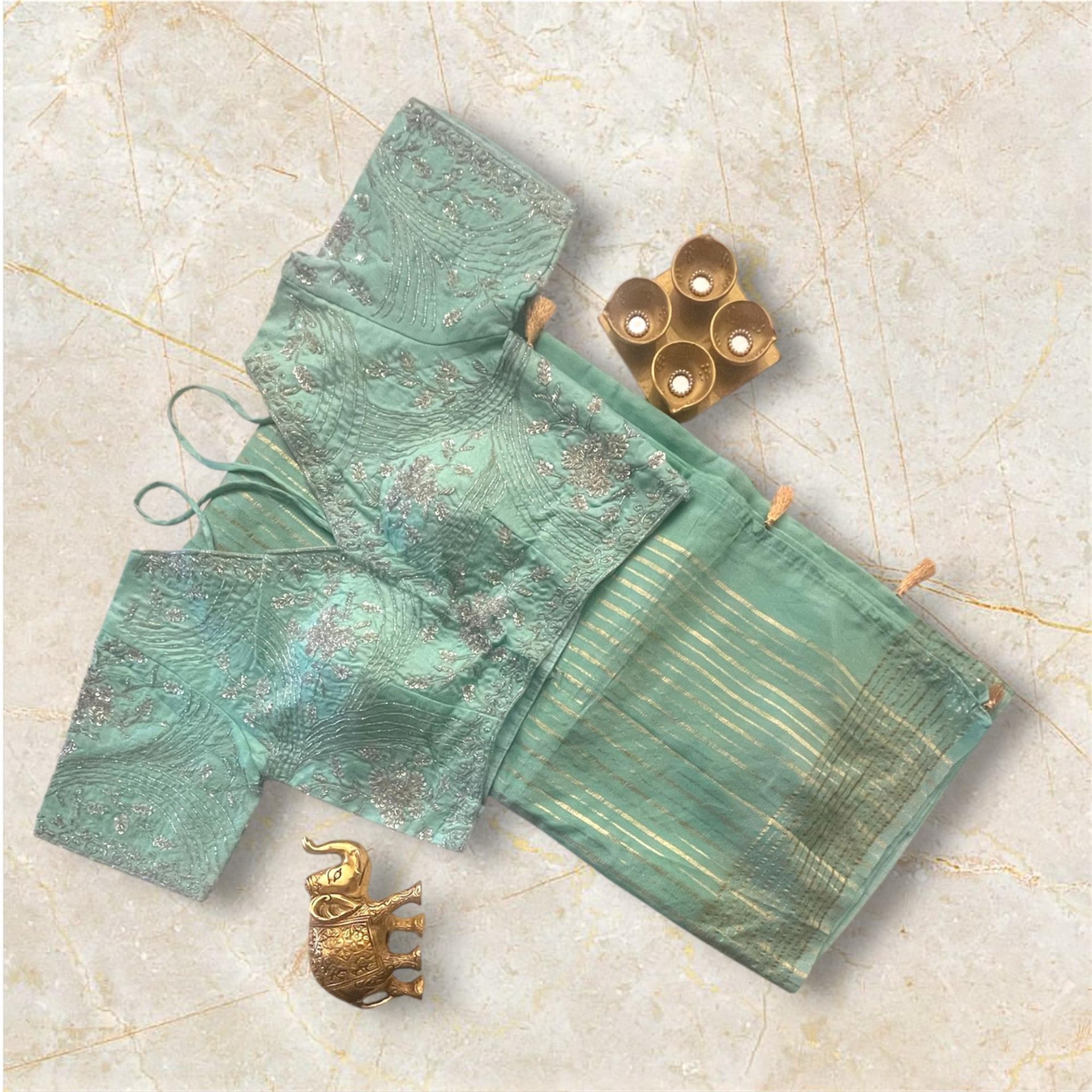 Mint Green Saree with Embroidered Blouse