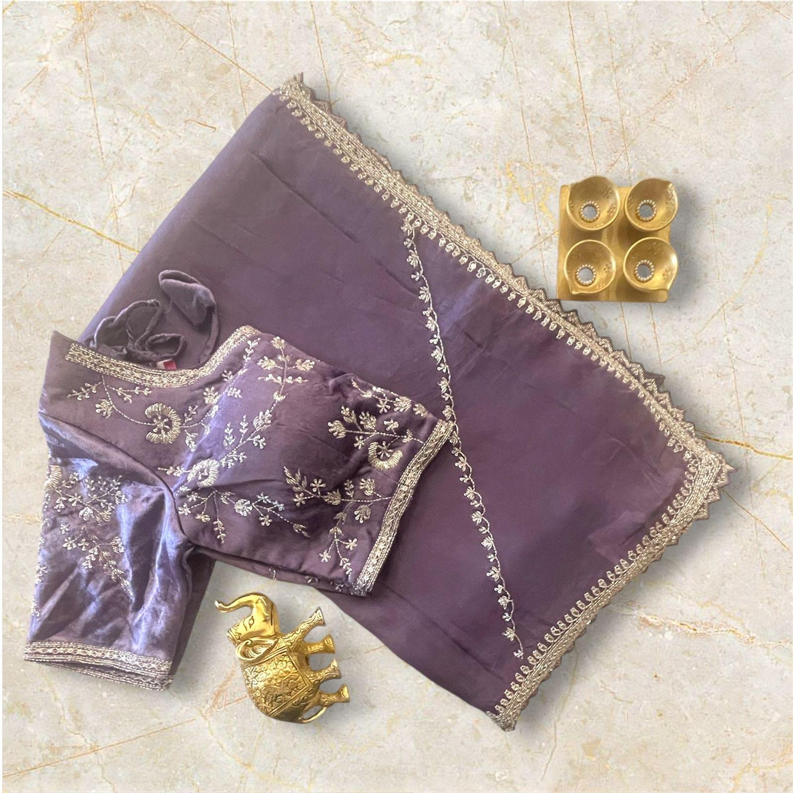 Lavender Embroidered saree with matching  Blouse