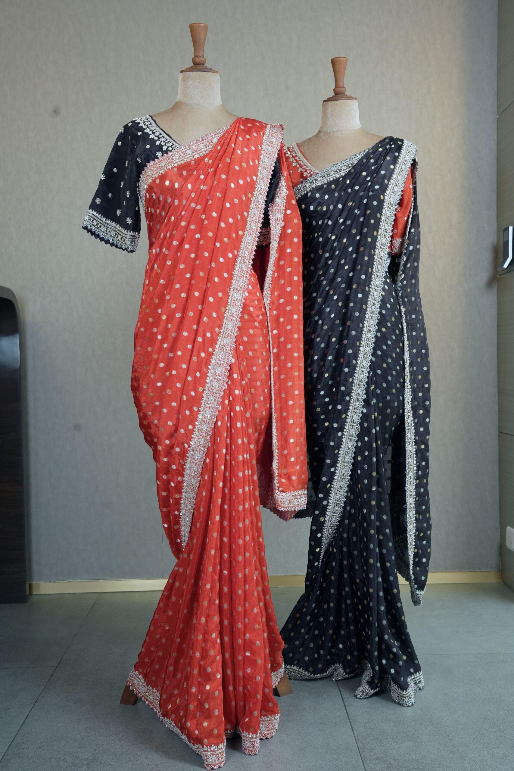 BANARASI BUTTA SILK SAREE WITH CONTRAST READY MADE BLOUSE