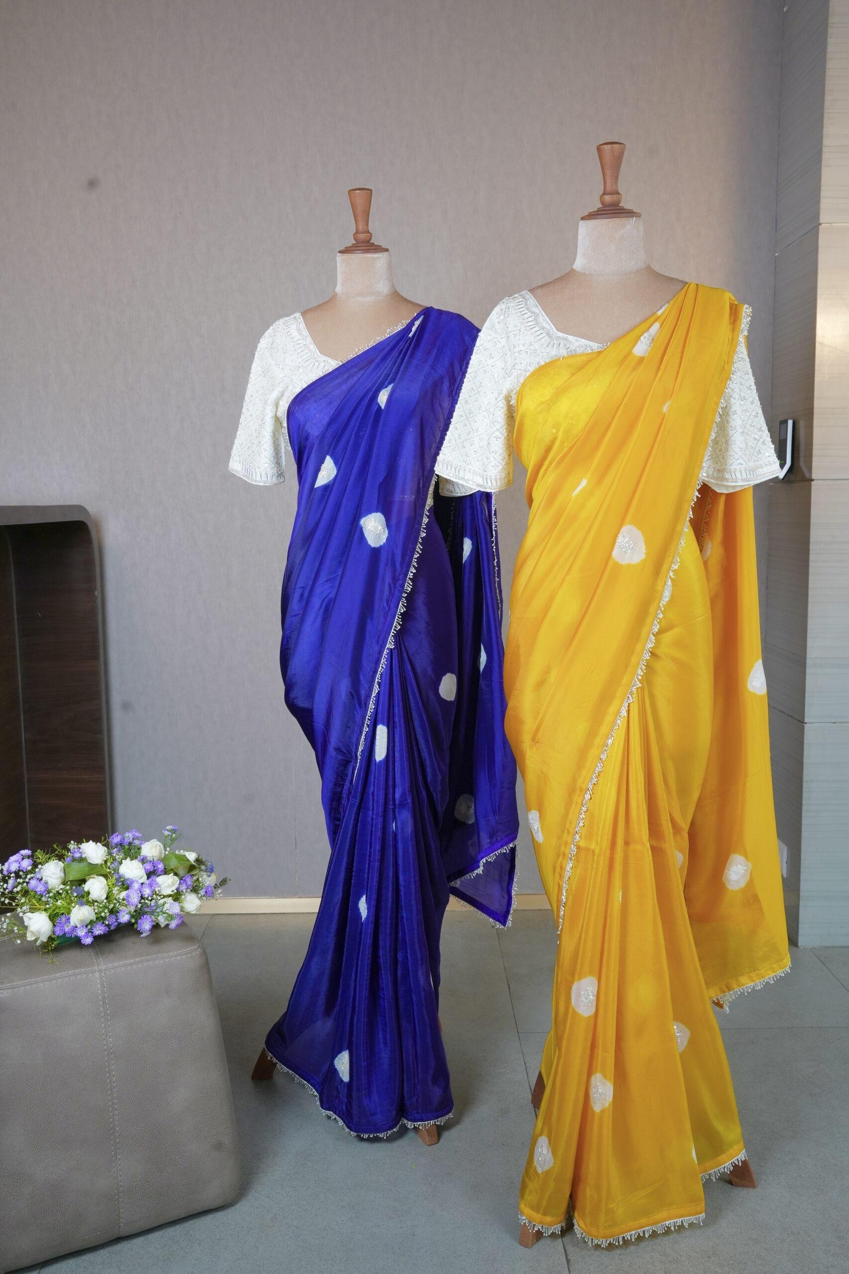 MUSLIN SILK PARTY WEAR SAREE WITH WORK BLOUSE