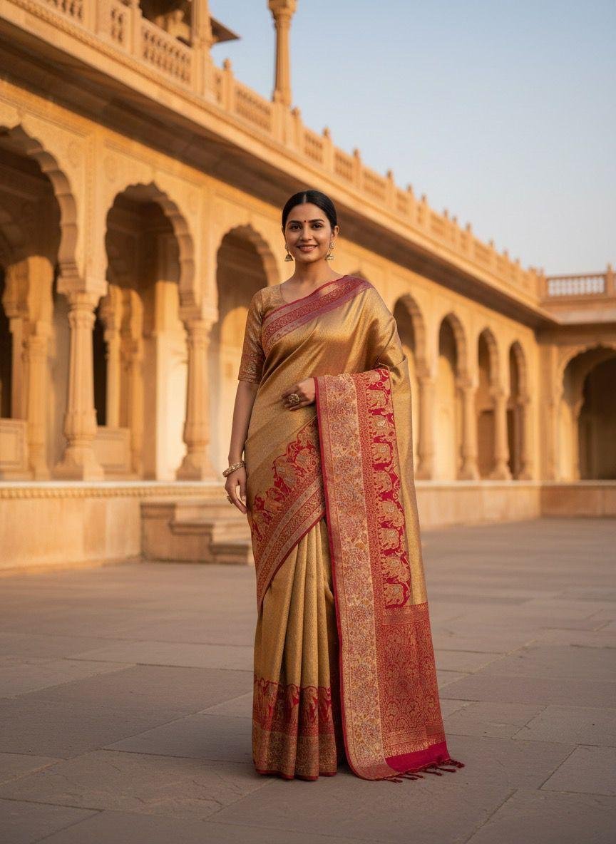 gold Banarasi Kanjivaram silk saree
