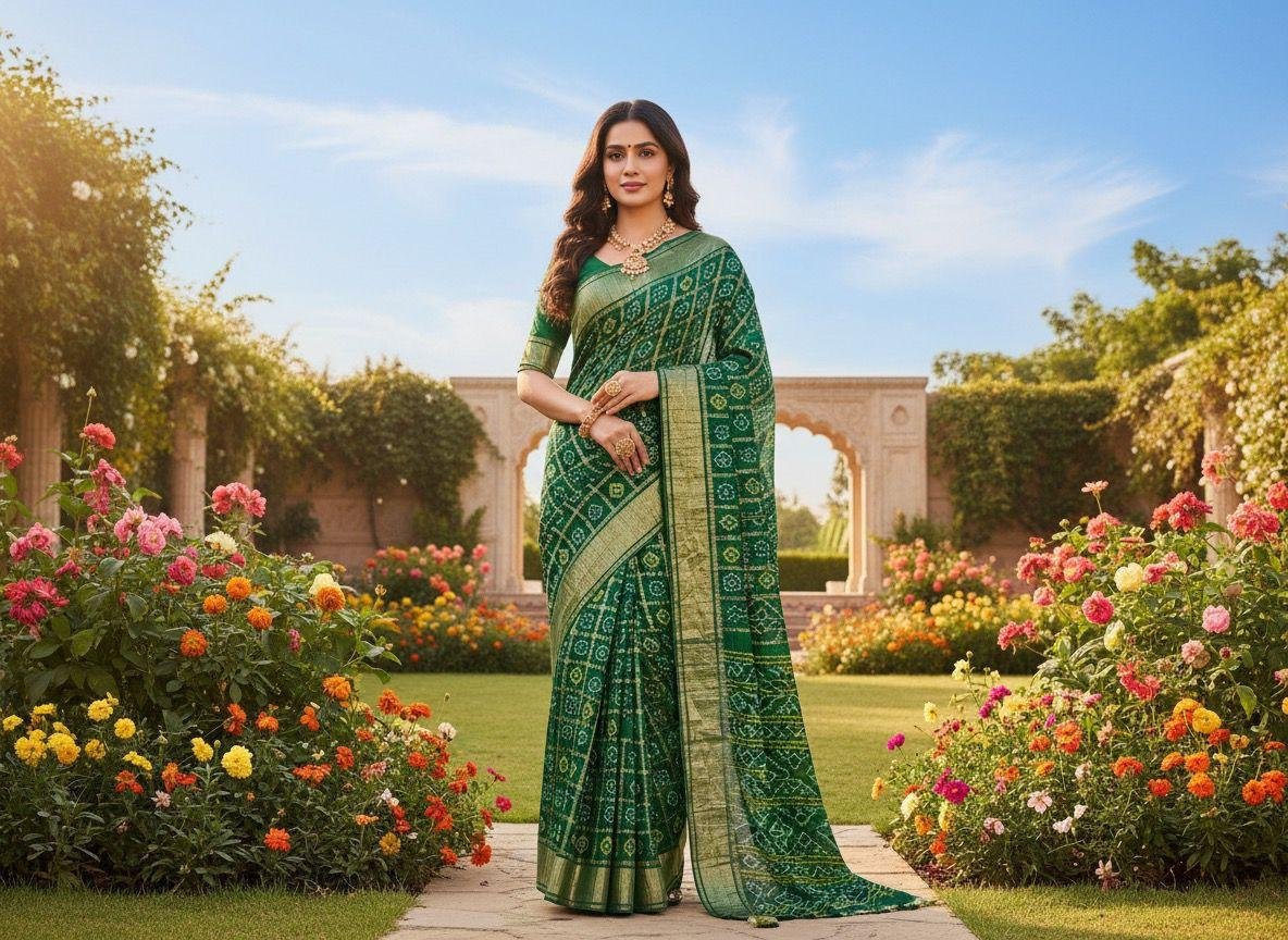 dark green georgette saree