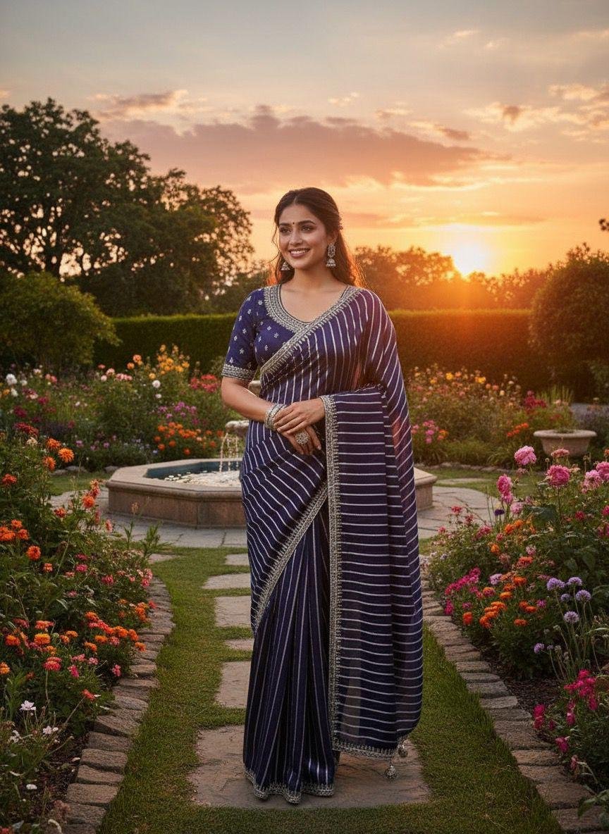 navy blue georgette saree