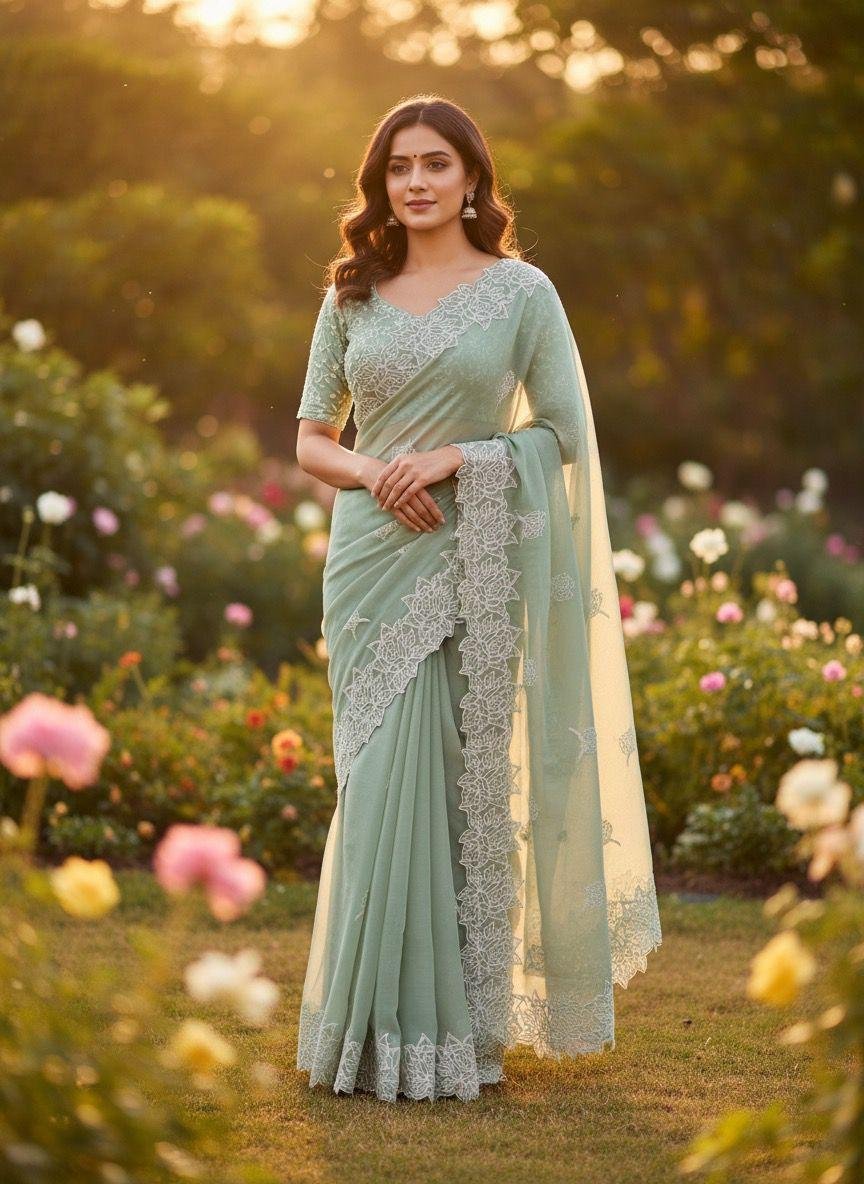 light green georgette or organza saree