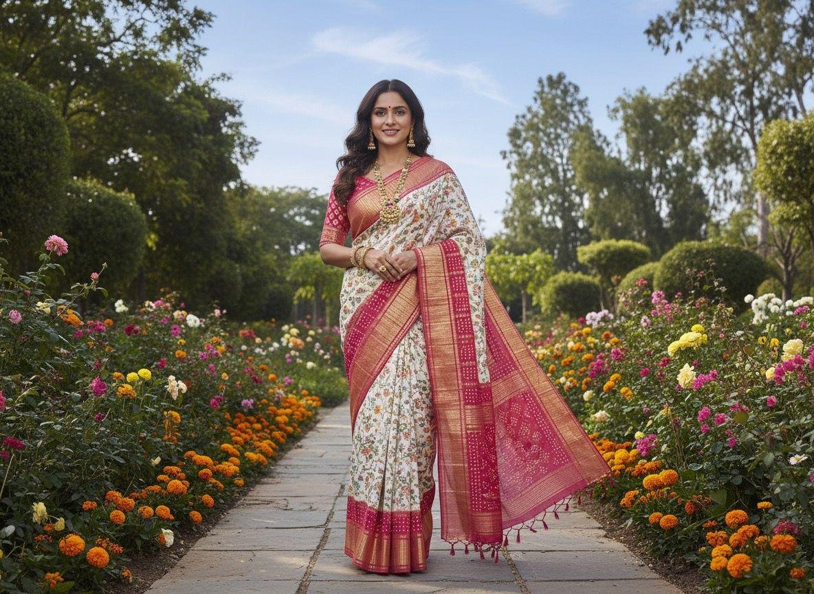 Kanjivaram or Banarasi silk blend saree
