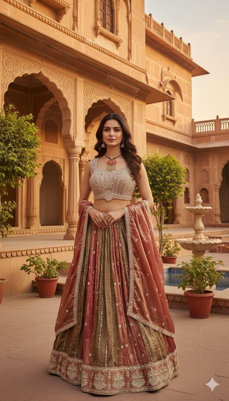 Lilac Pink Embroidered Bridal Silk Lehenga Set