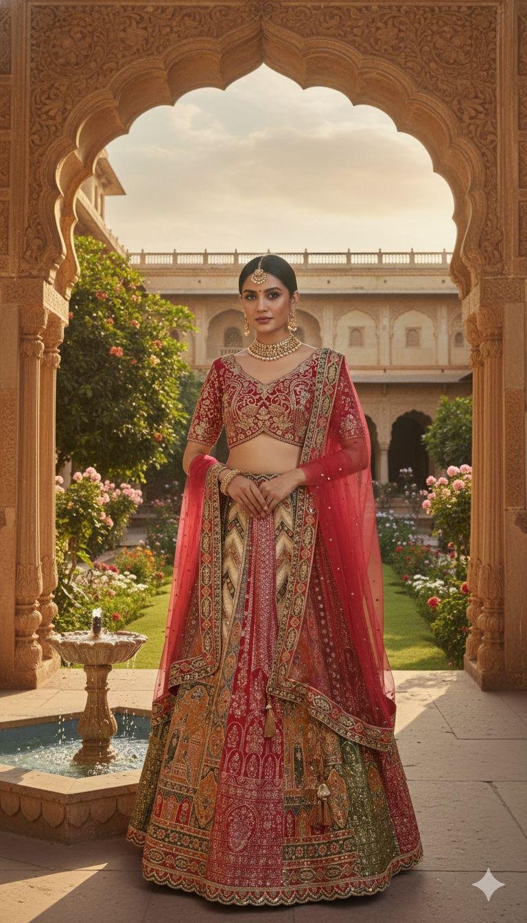 multi-color heavily embroidered bridal lehenga set