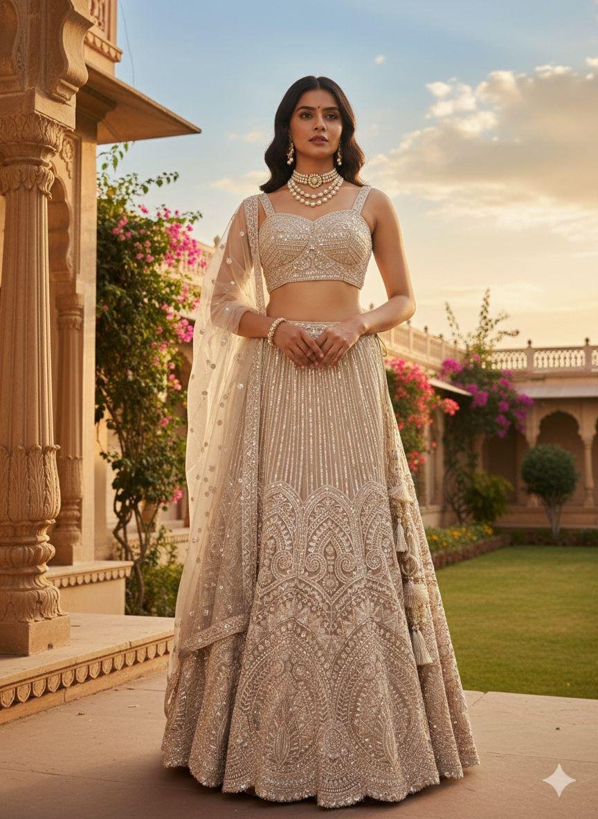 bridel cream net Lehenga set