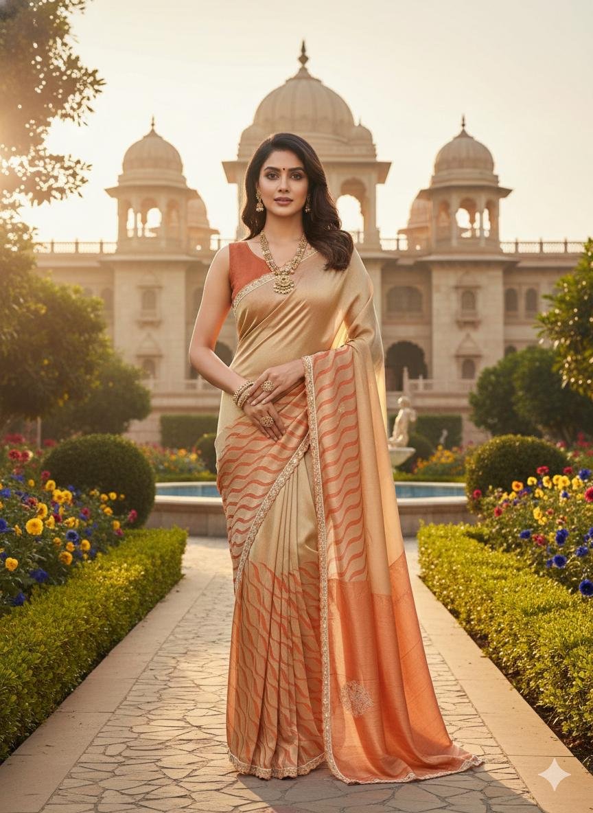 golden orange  silk-blend saree