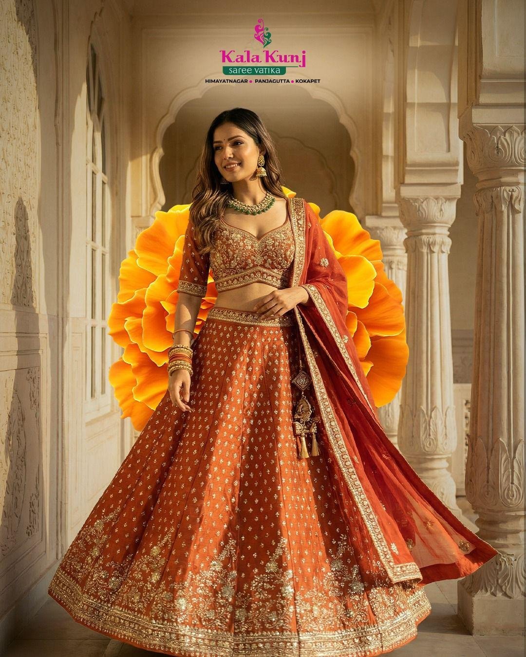orange Ghadwal Silk premium lehenga set