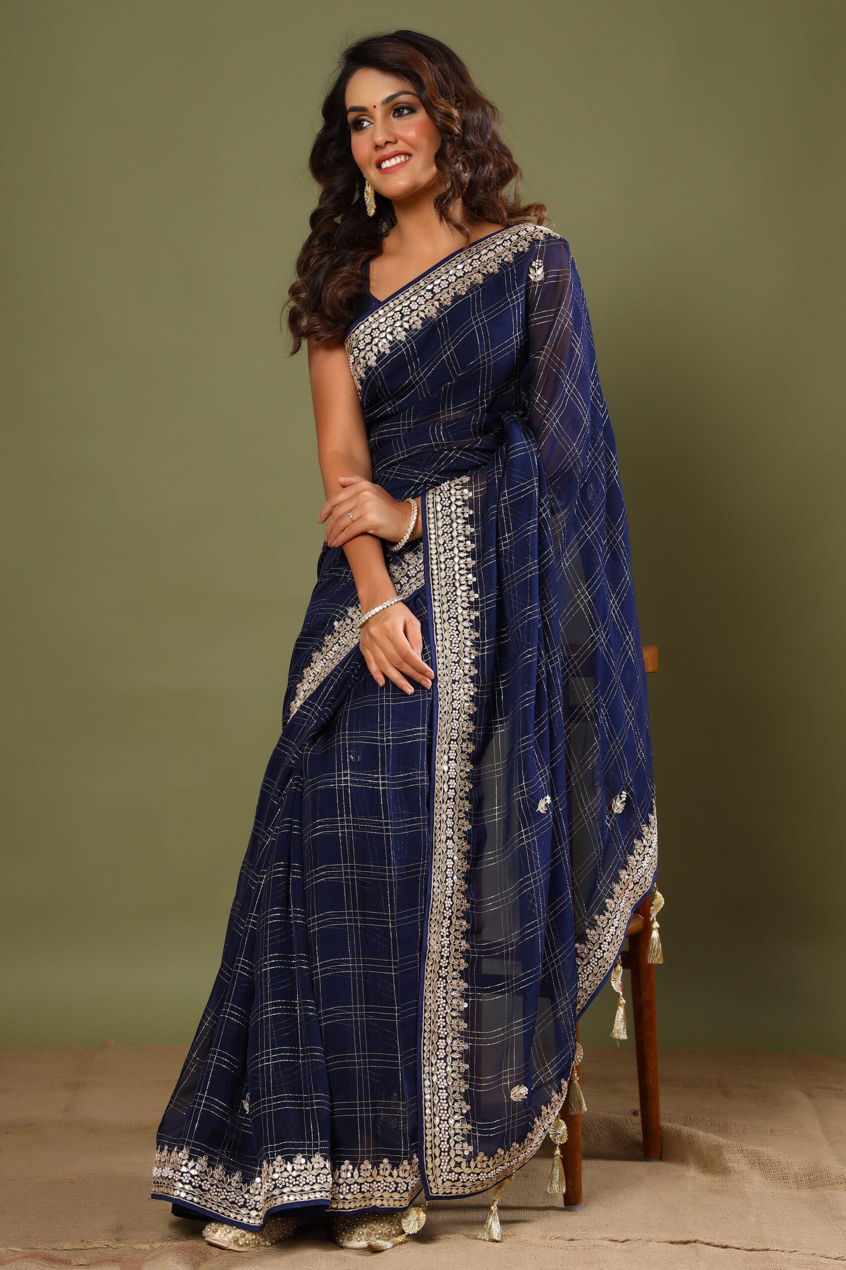 Buy Party Wear Royal Blue Color Satin Chiffon Fabric Saree Online -  SREV2728 | Appelle Fashion