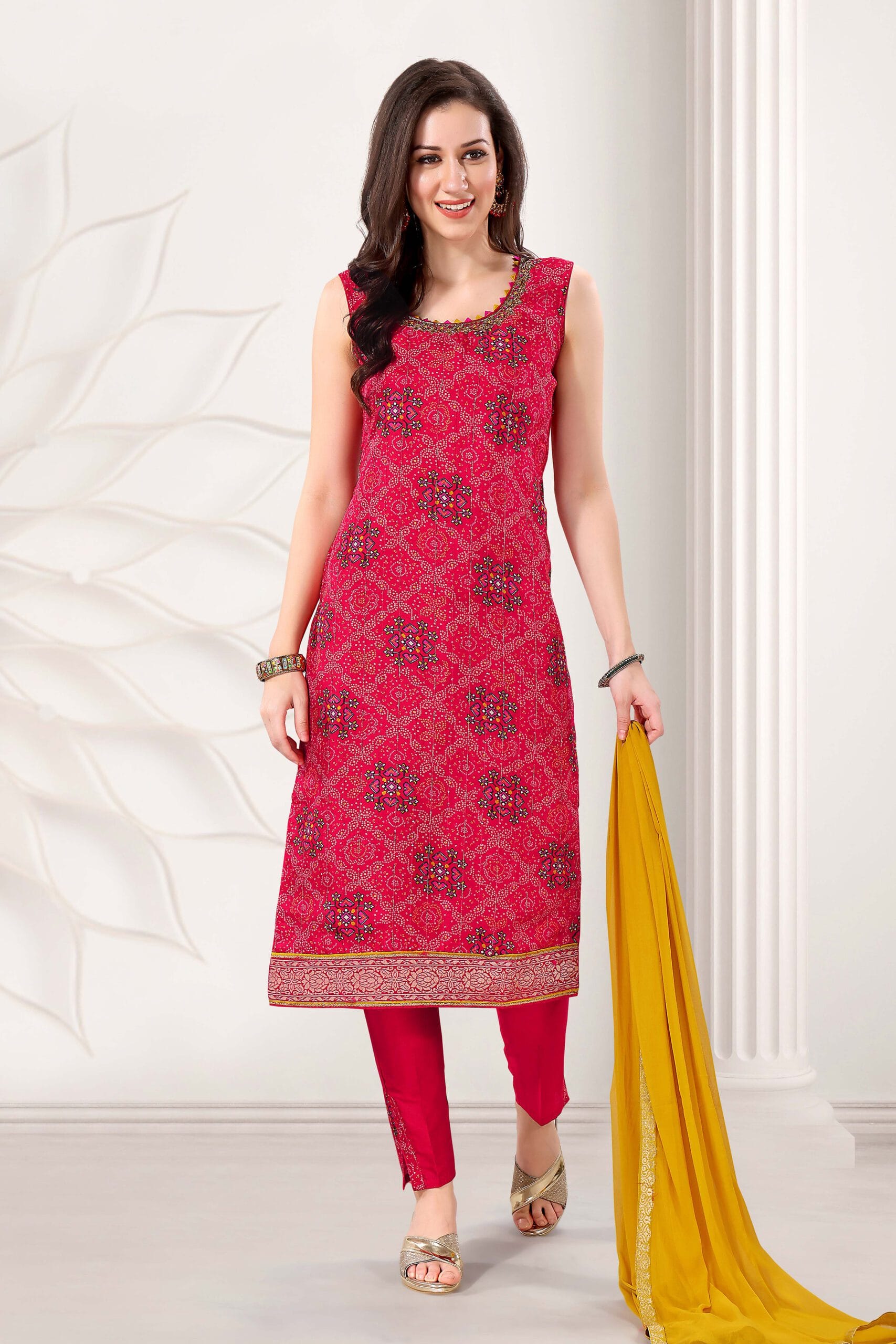 Pink Pure Cotton Bandhani Straight Suit Set VKSKD1636 – Ahika