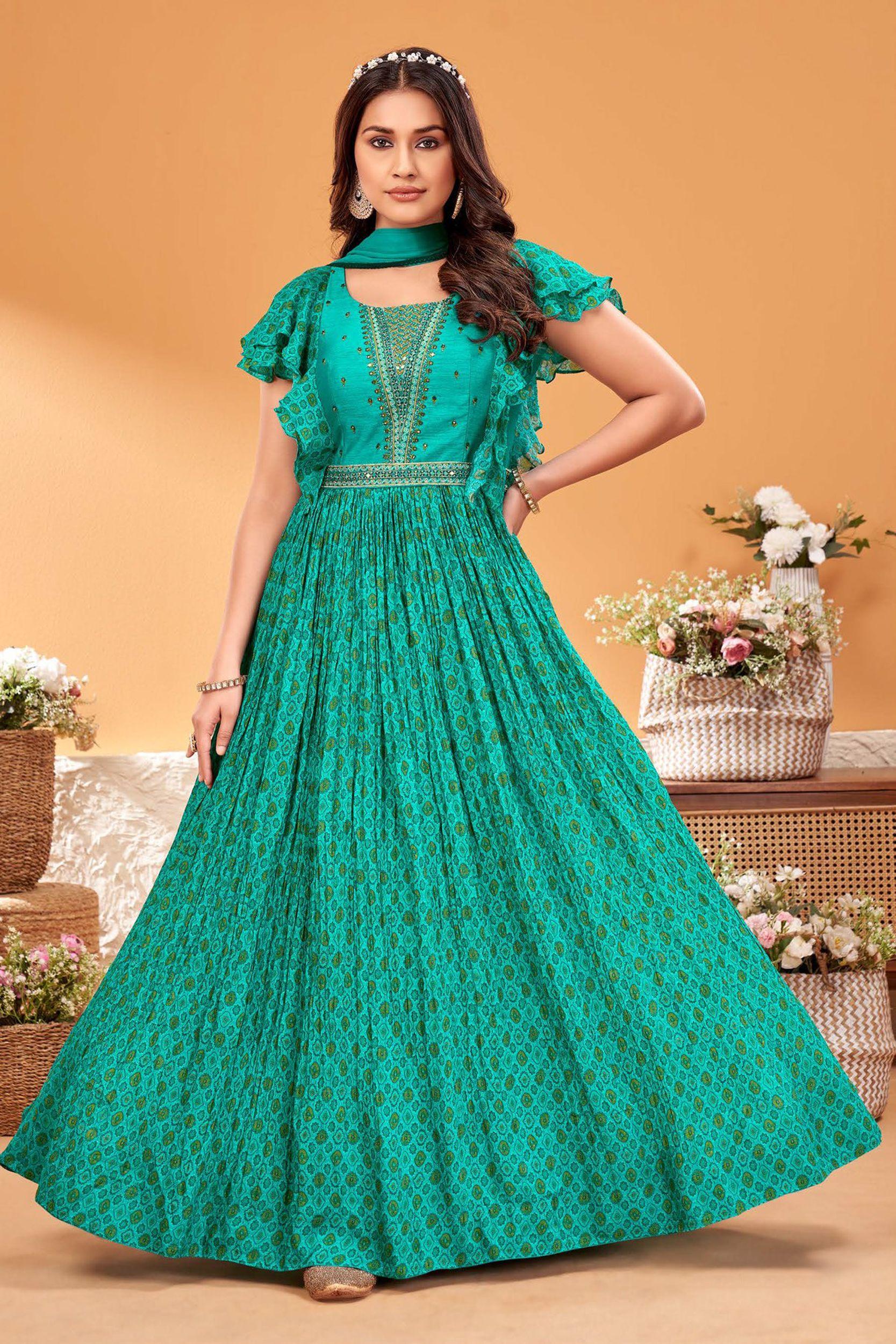 Net,satin and silk Party Lehenga Choli in Sea green with Embroidered -  LC5376