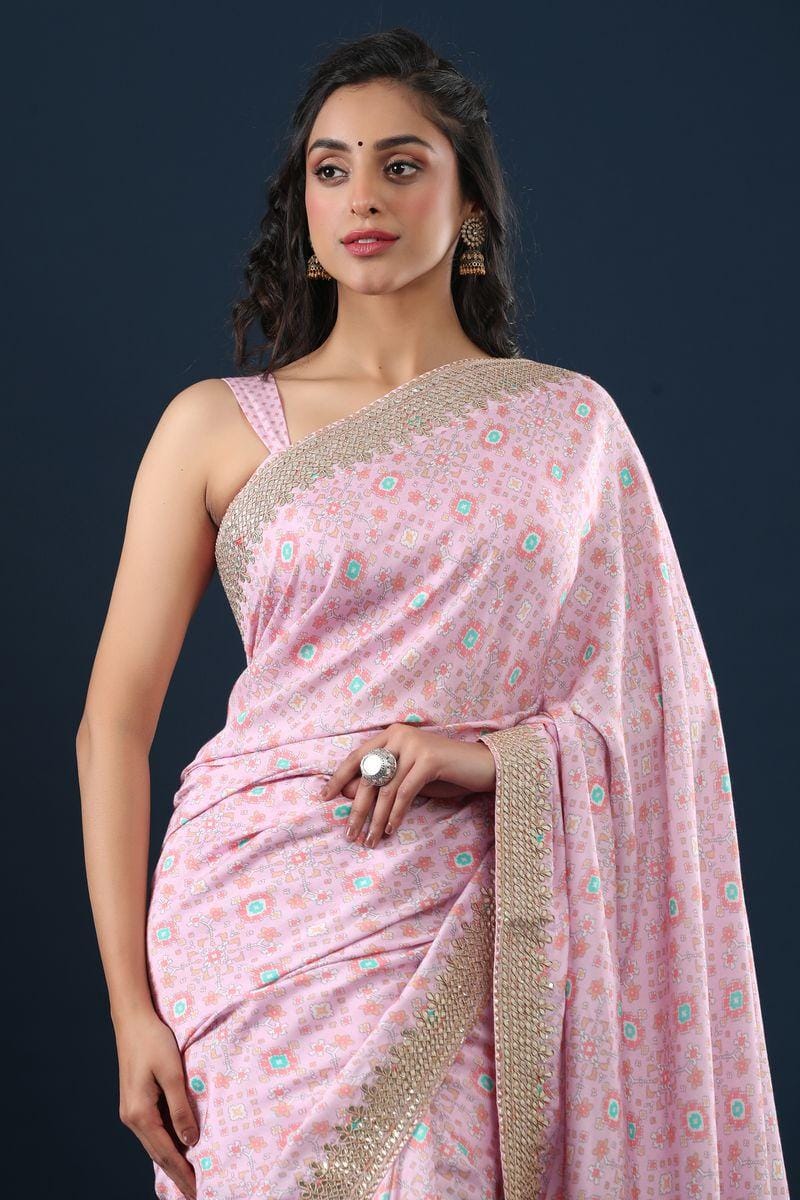 Georgette Stone Work Baby Pink Saree with Blouse Piece, Length: 5.5 m at Rs  800 in Surat