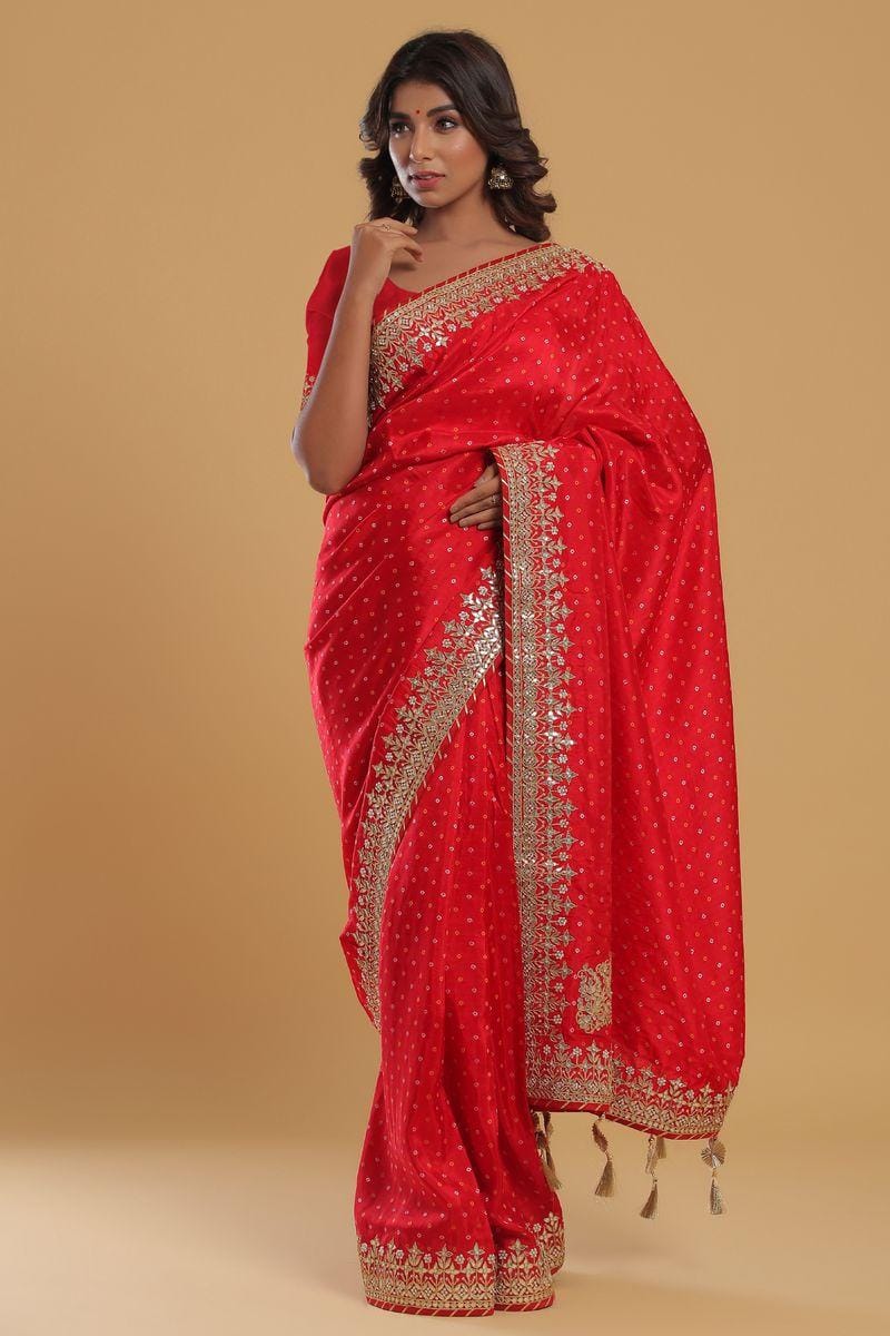 Red Orange Pasapali Khandua Silk Saree