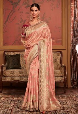Wine Color Saree and Peach Blouse With Zardozi Embroidery | Khushboo Baheti
